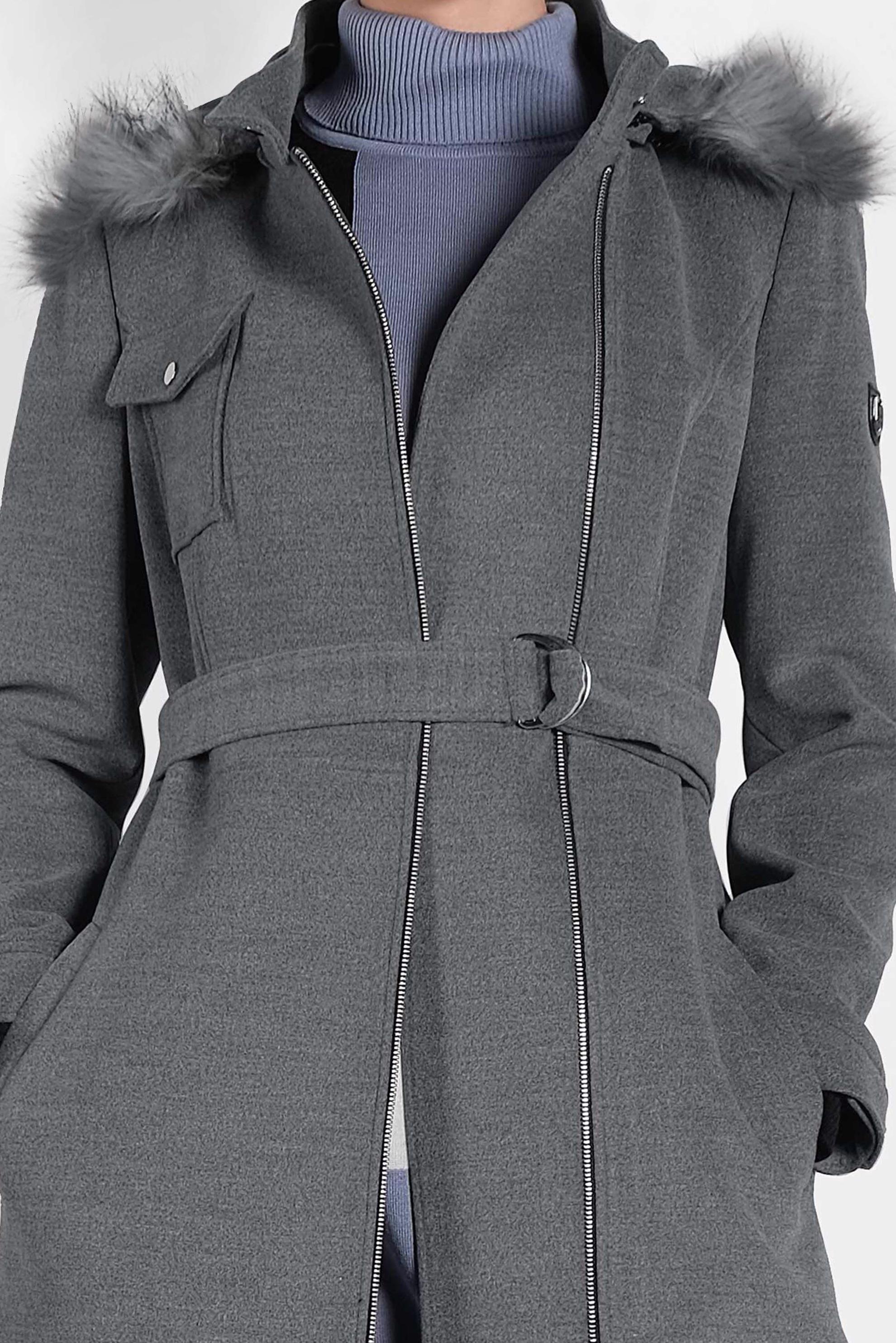 Tesettür giyim GRİ KEMERLİ KAŞE MANTO 90040