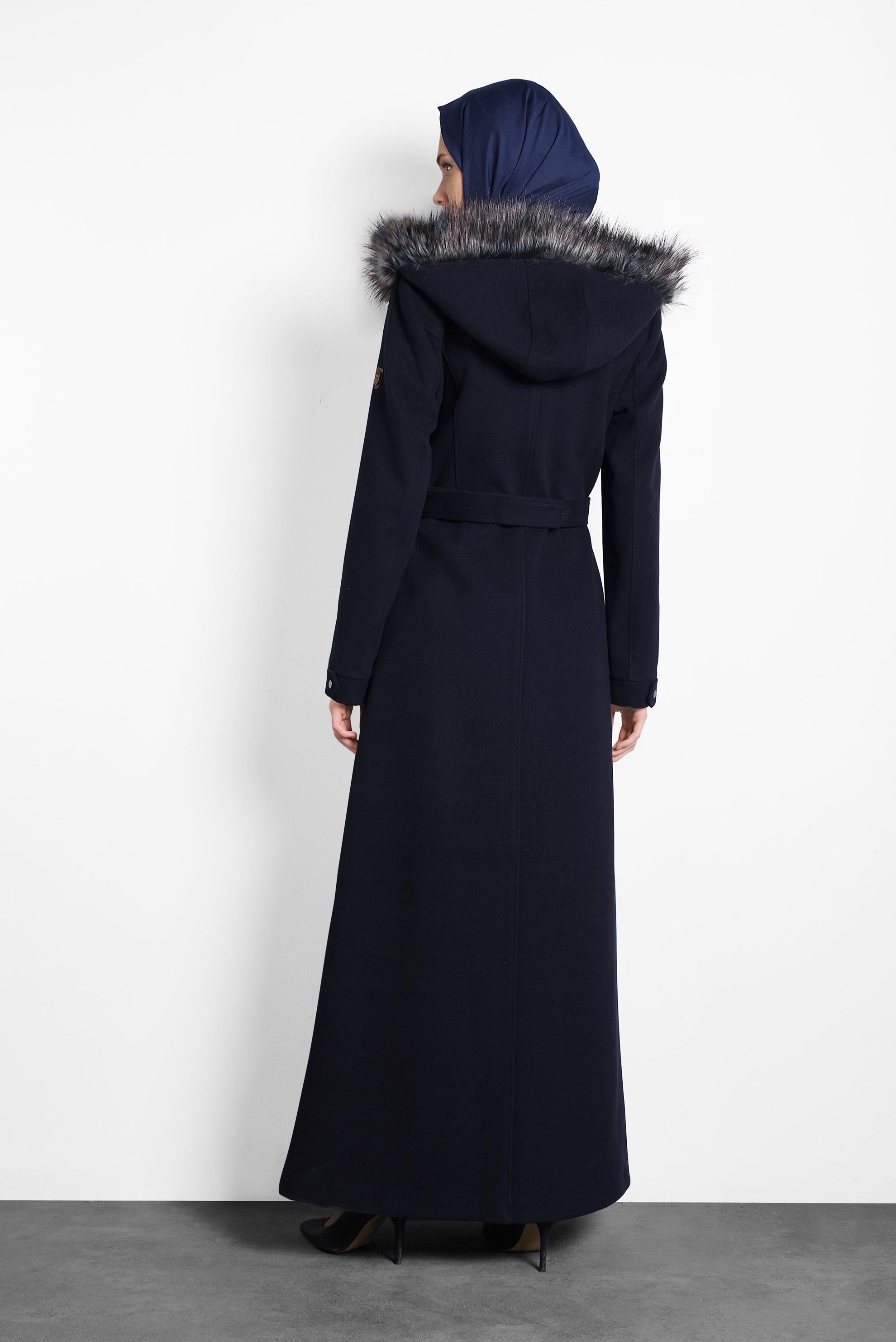 Tesettür giyim LACİVERT KEMERLİ KAŞE MANTO 90040