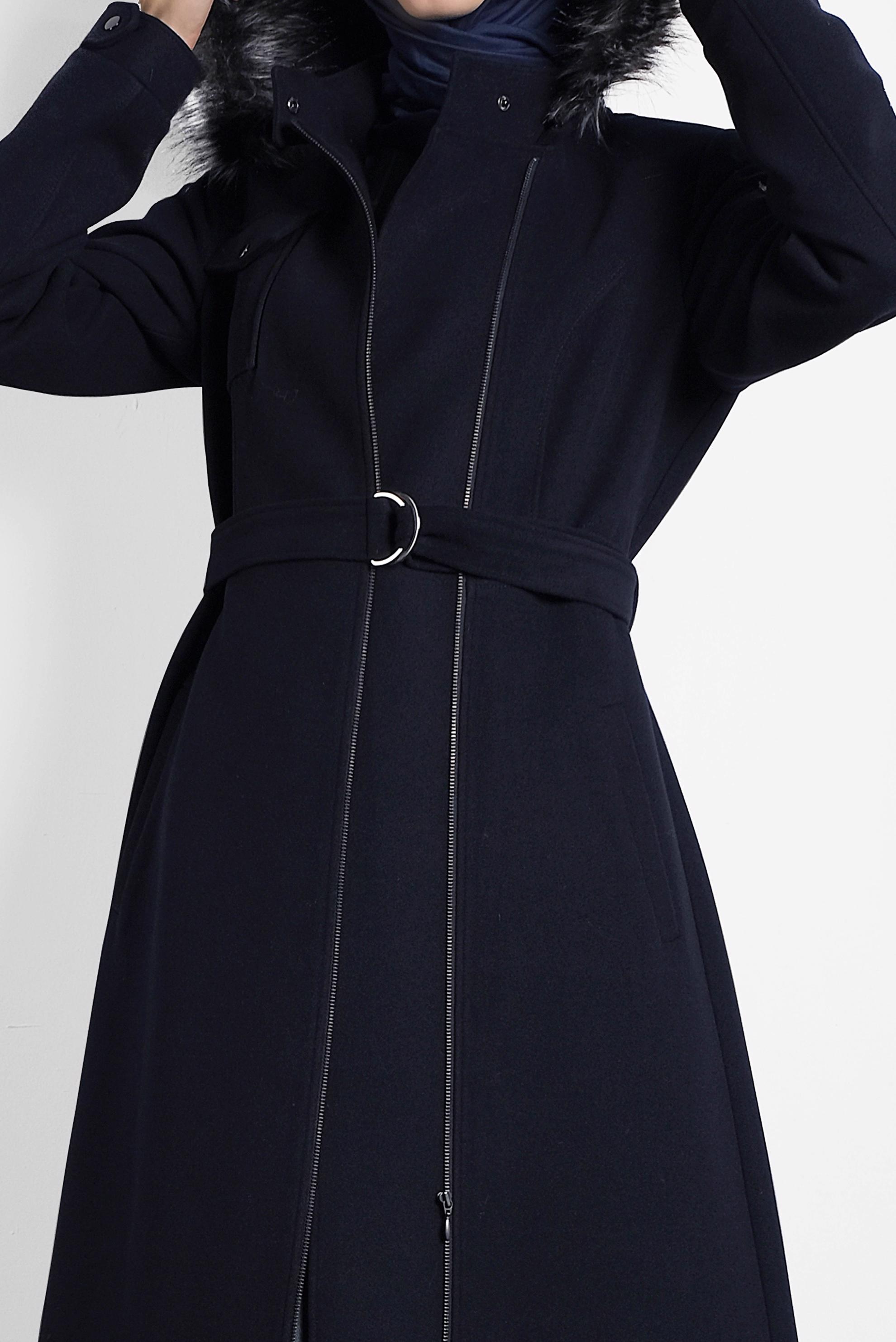 Tesettür giyim LACİVERT KEMERLİ KAŞE MANTO 90040