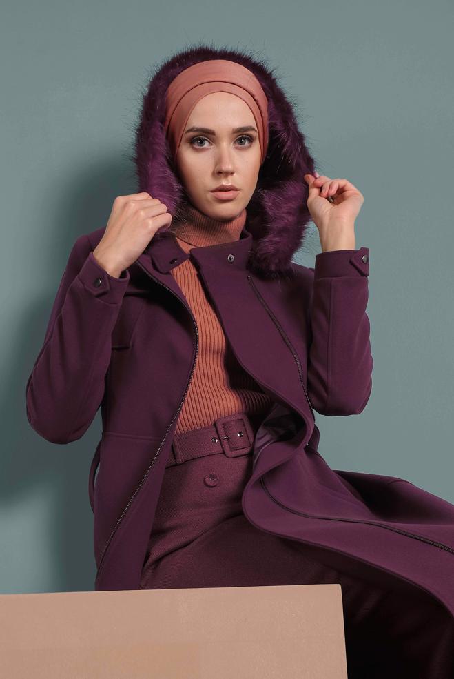 Hijab clothing DAMSON BELTED WALKER COAT 90040  - ALVİNA
