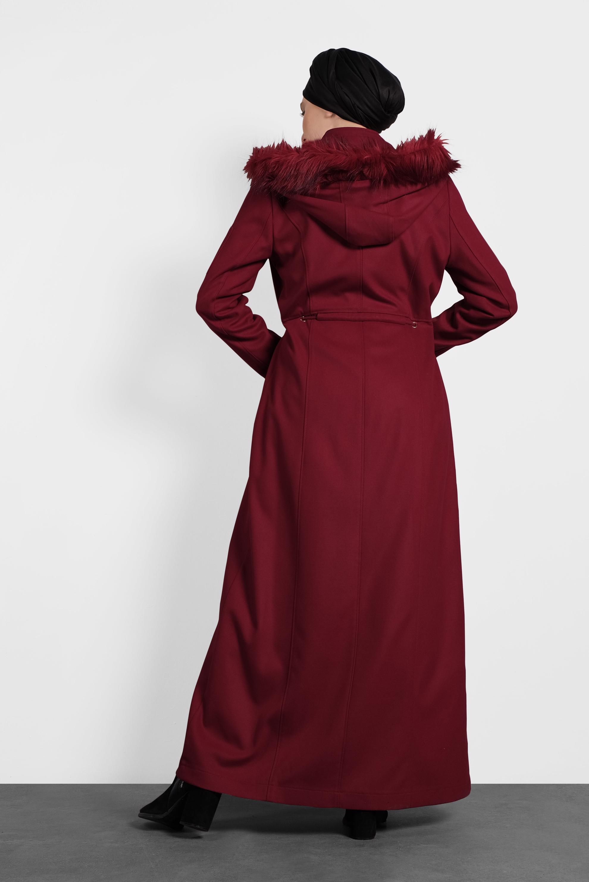 Hijab clothing CLARET RED HOODED COAT WITH POCKETS 90047 