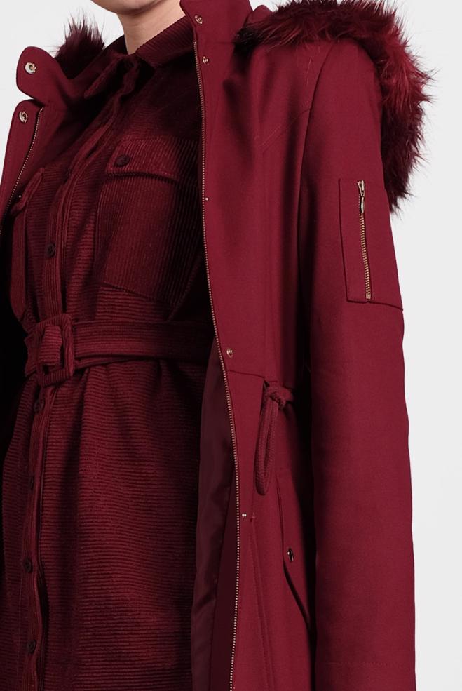 Hijab clothing CLARET RED HOODED COAT WITH POCKETS 90047  - ALVİNA