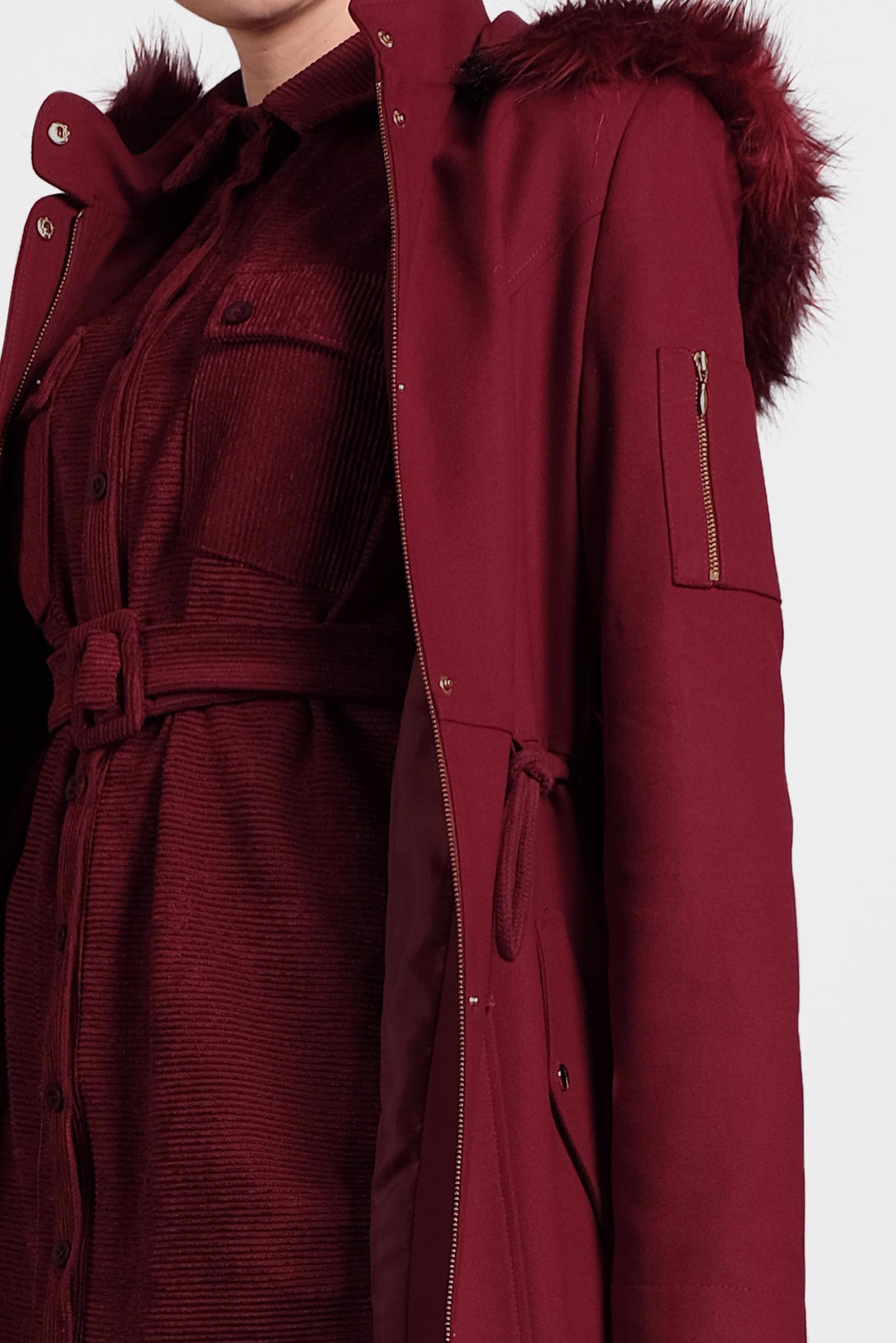 Hijab clothing CLARET RED HOODED COAT WITH POCKETS 90047 