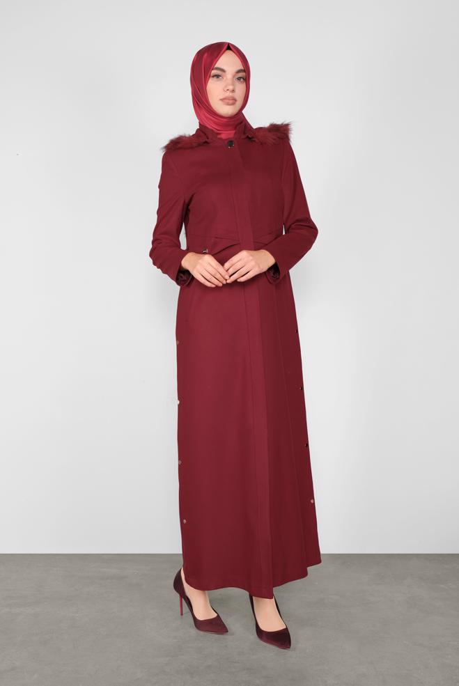 Vêtements hijab ROUGE BORDEAUX MANTEAU À CAPUCHE 90049  - ALVİNA