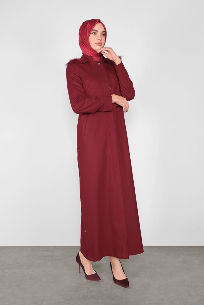 Vêtements hijab ROUGE BORDEAUX MANTEAU À CAPUCHE 90049  - ALVİNA