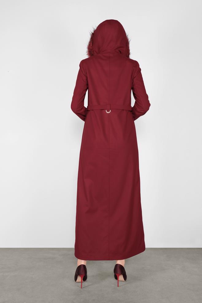 Vêtements hijab ROUGE BORDEAUX MANTEAU À CAPUCHE 90049  - ALVİNA