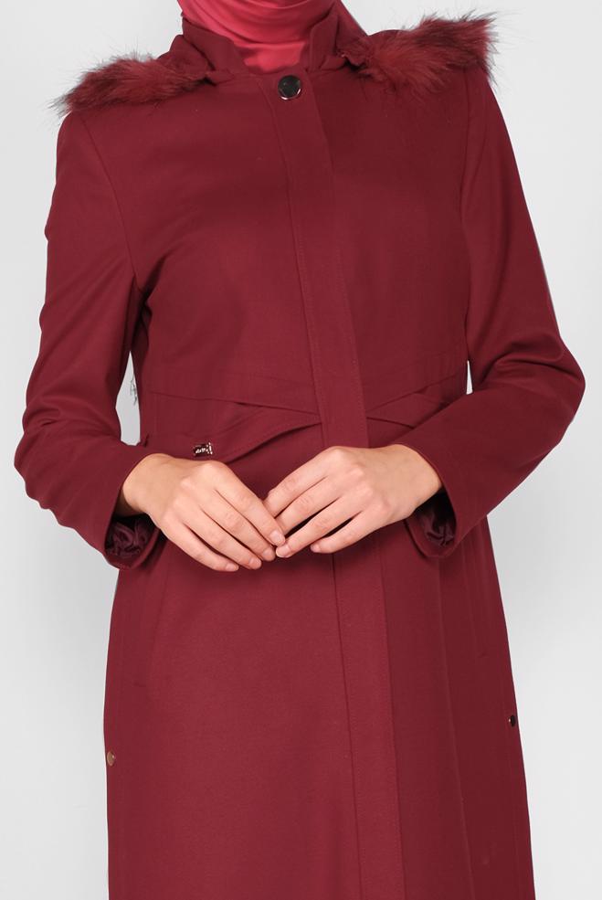 Vêtements hijab ROUGE BORDEAUX MANTEAU À CAPUCHE 90049  - ALVİNA