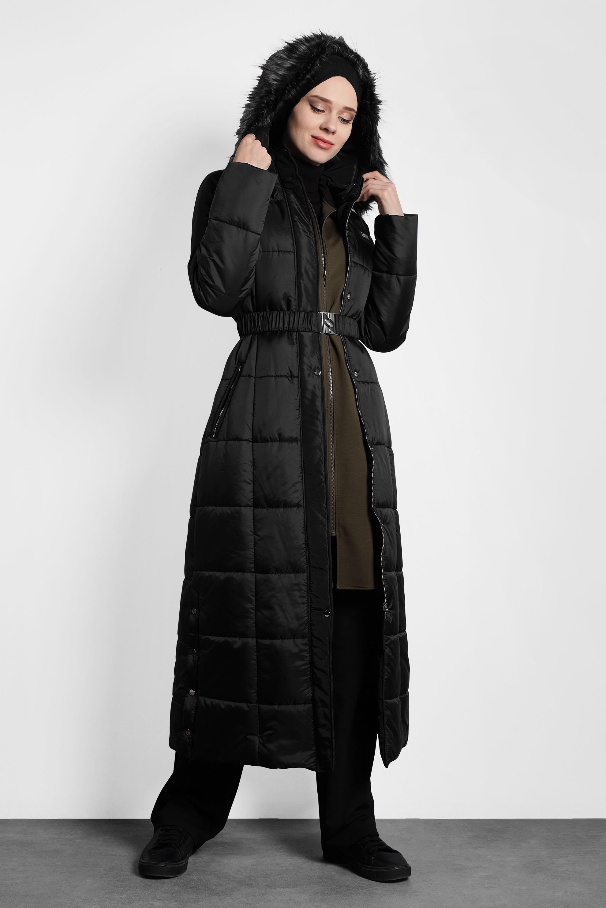 Tesettür giyim SİYAH FERMUARLI ŞİŞME KABAN 90057