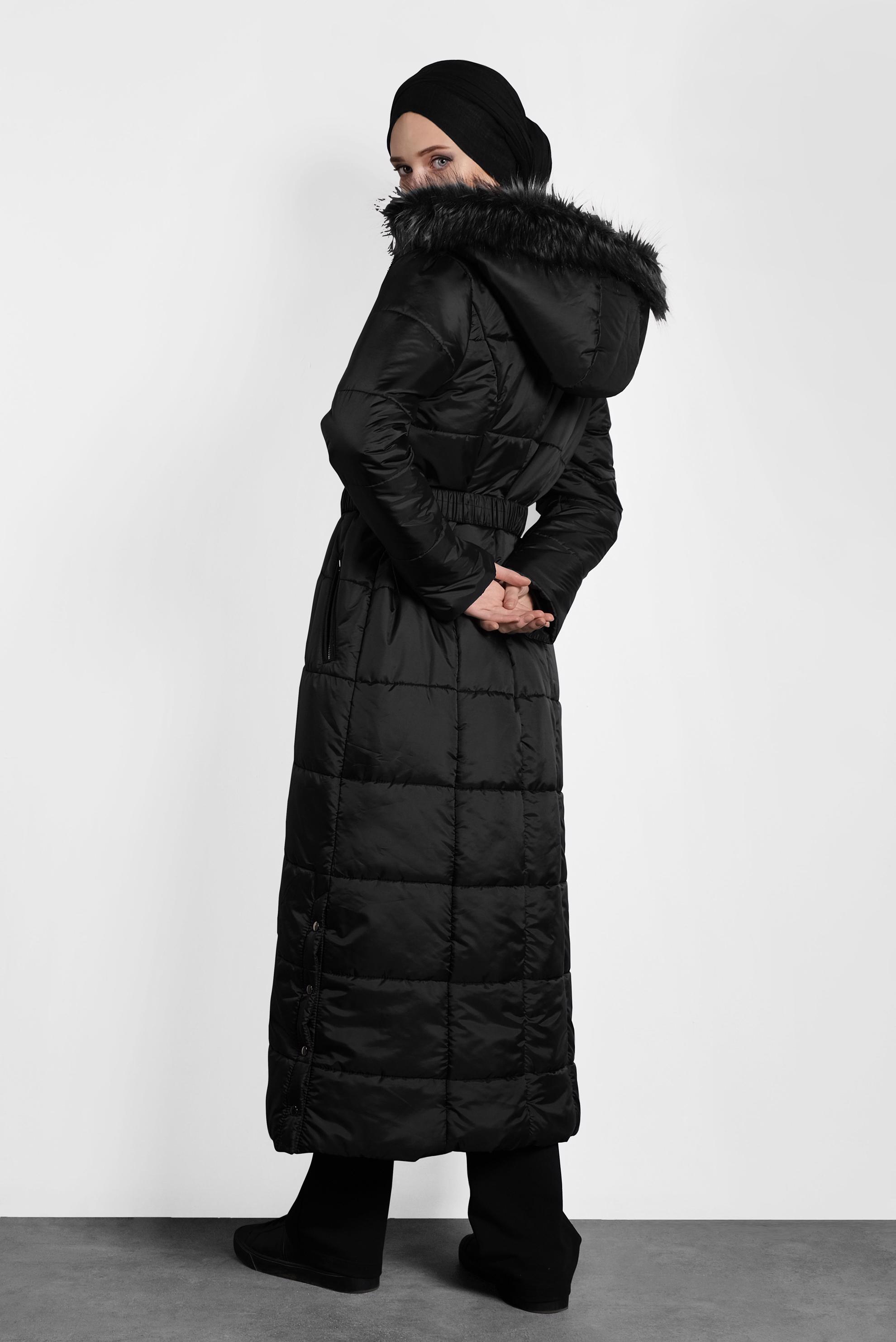 Tesettür giyim SİYAH FERMUARLI ŞİŞME KABAN 90057