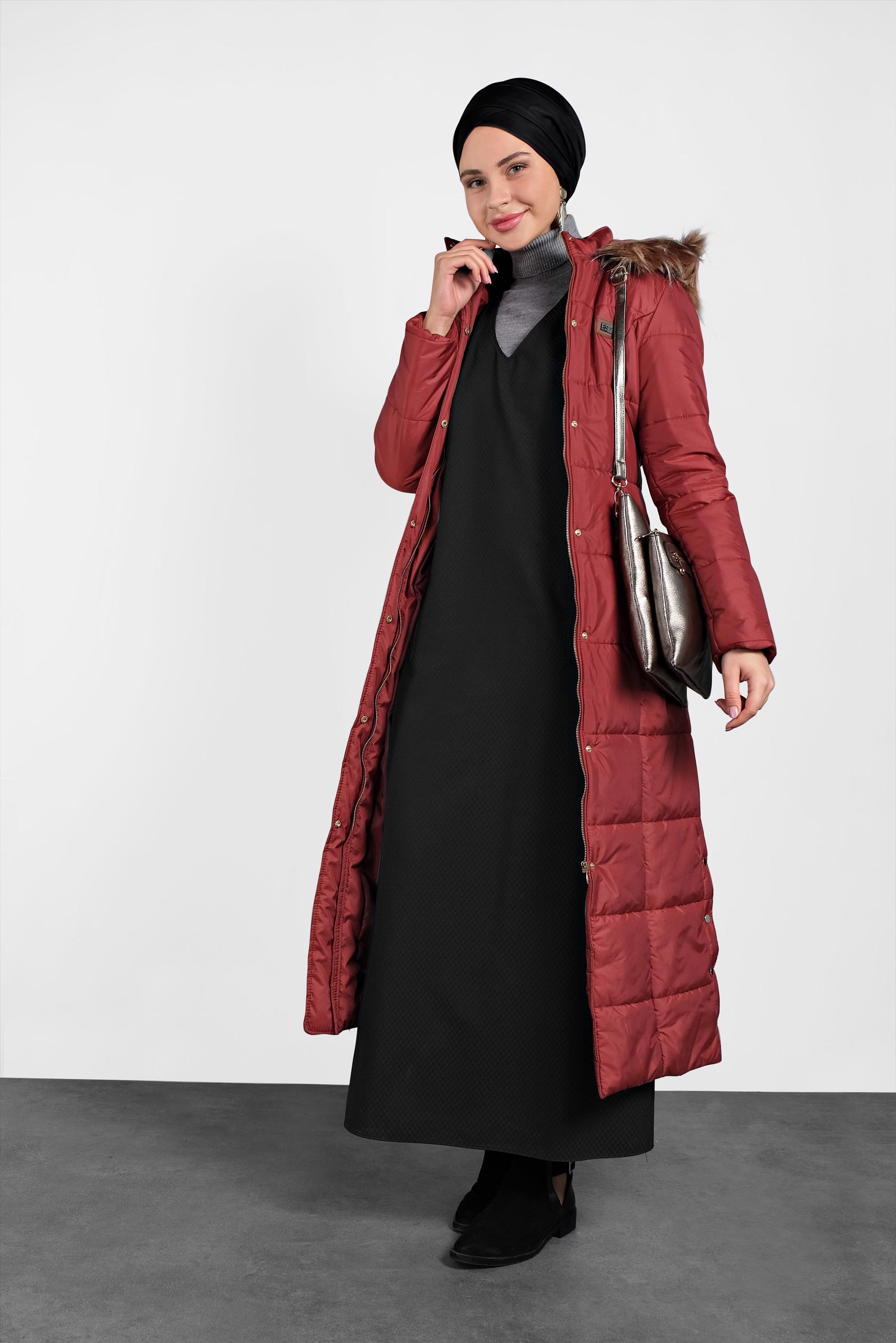 Tesettür giyim TURUNCU FERMUARLI ŞİŞME KABAN 90057