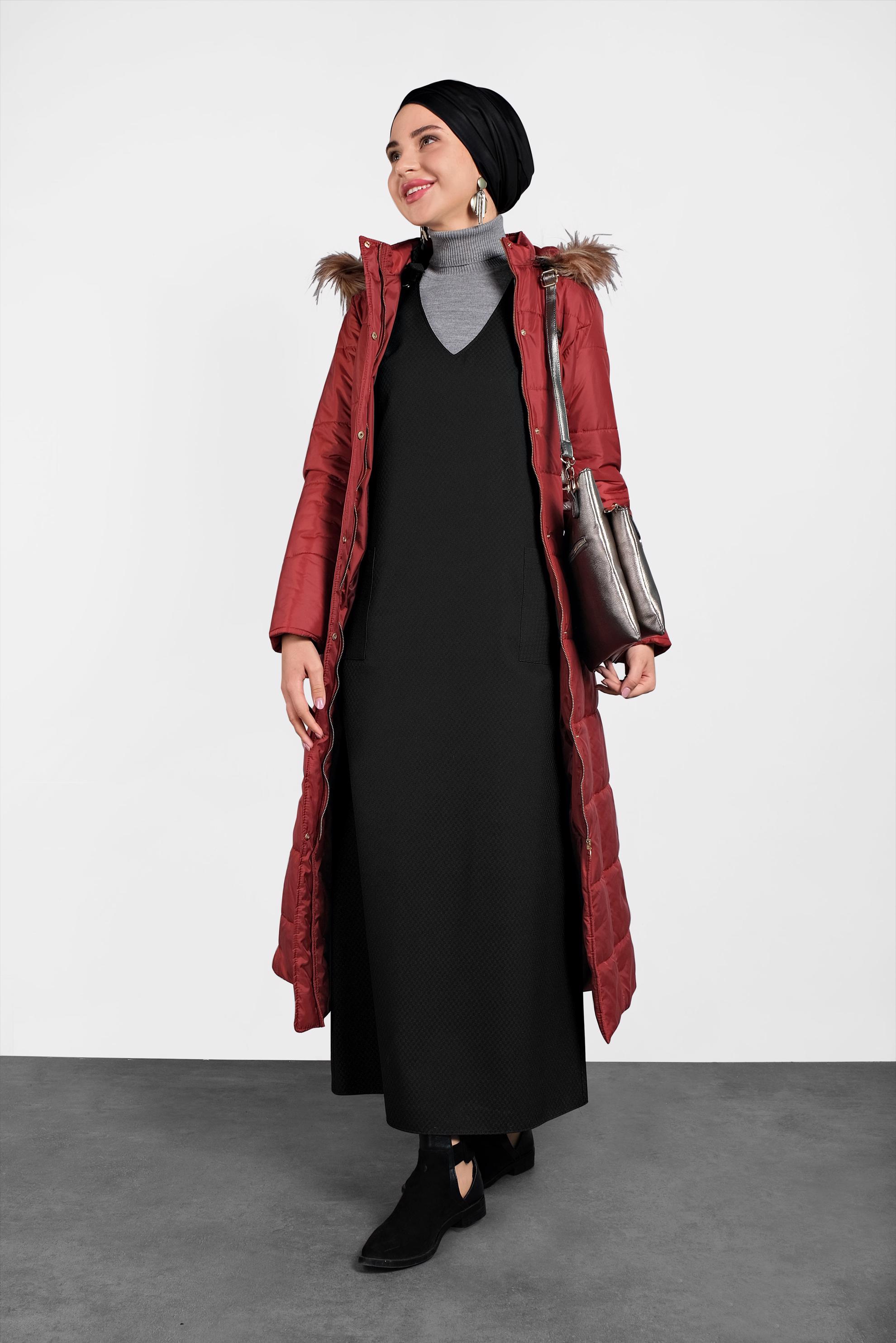 Tesettür giyim TURUNCU FERMUARLI ŞİŞME KABAN 90057