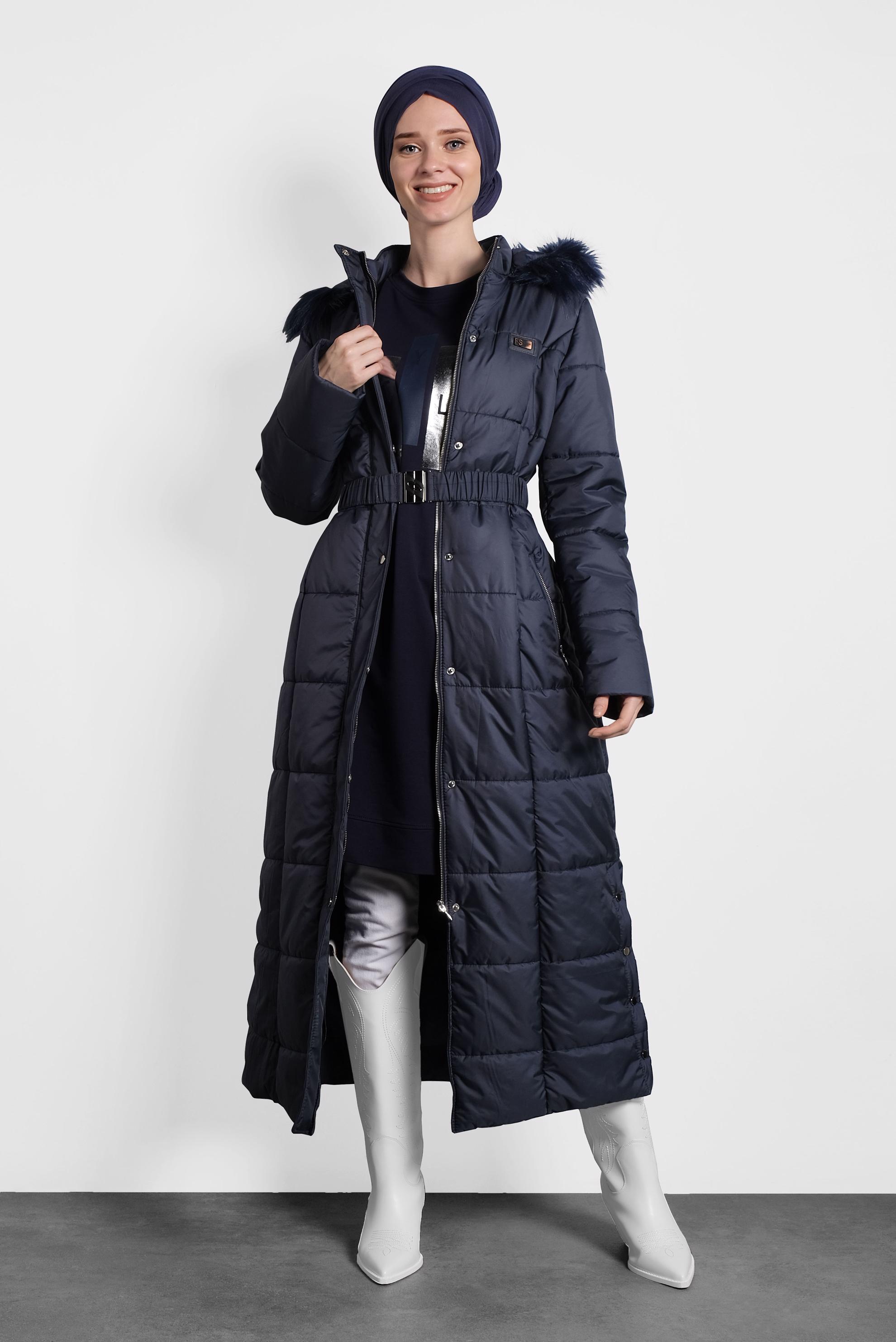 Tesettür giyim LACİVERT FERMUARLI ŞİŞME KABAN 90057