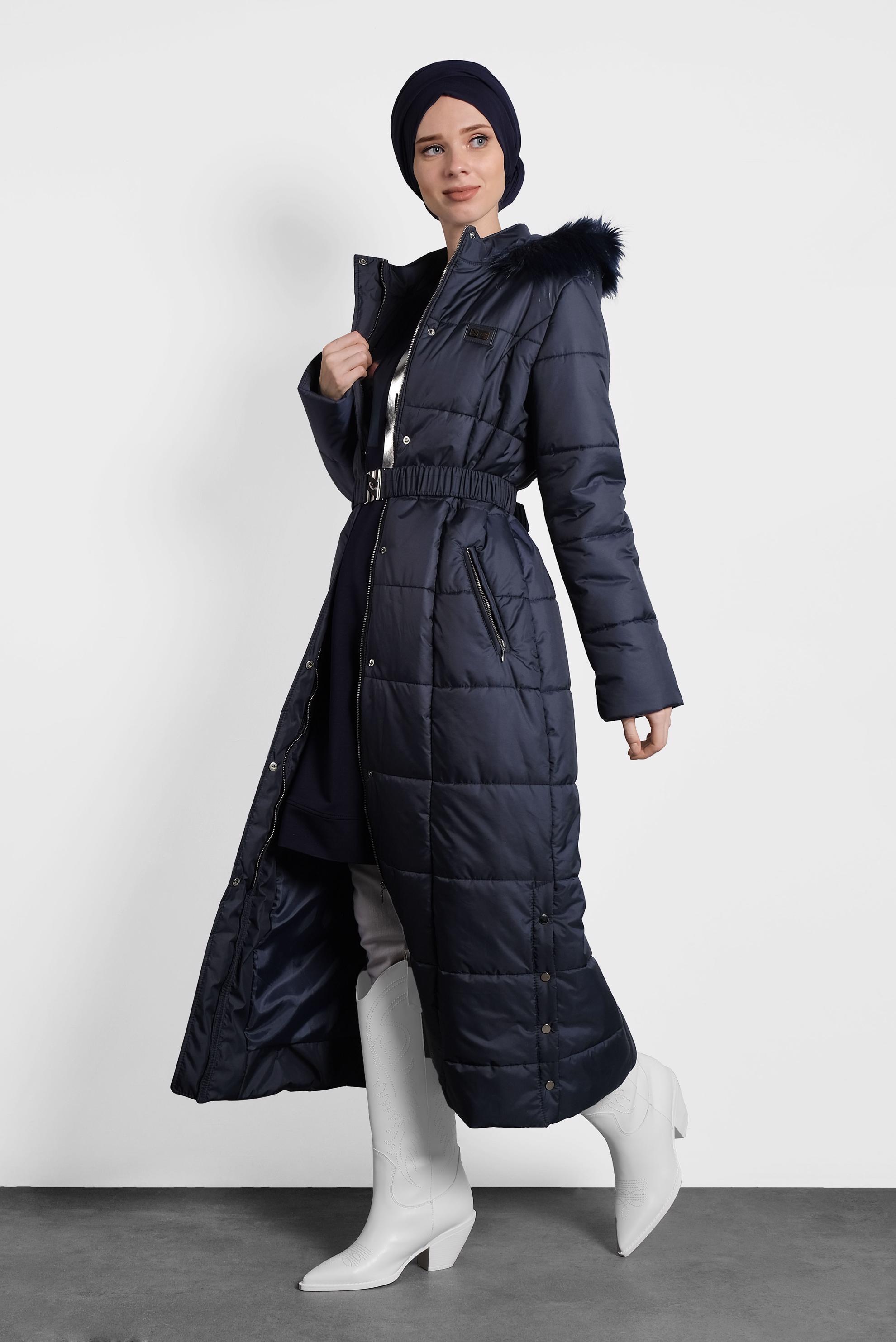 Tesettür giyim LACİVERT FERMUARLI ŞİŞME KABAN 90057