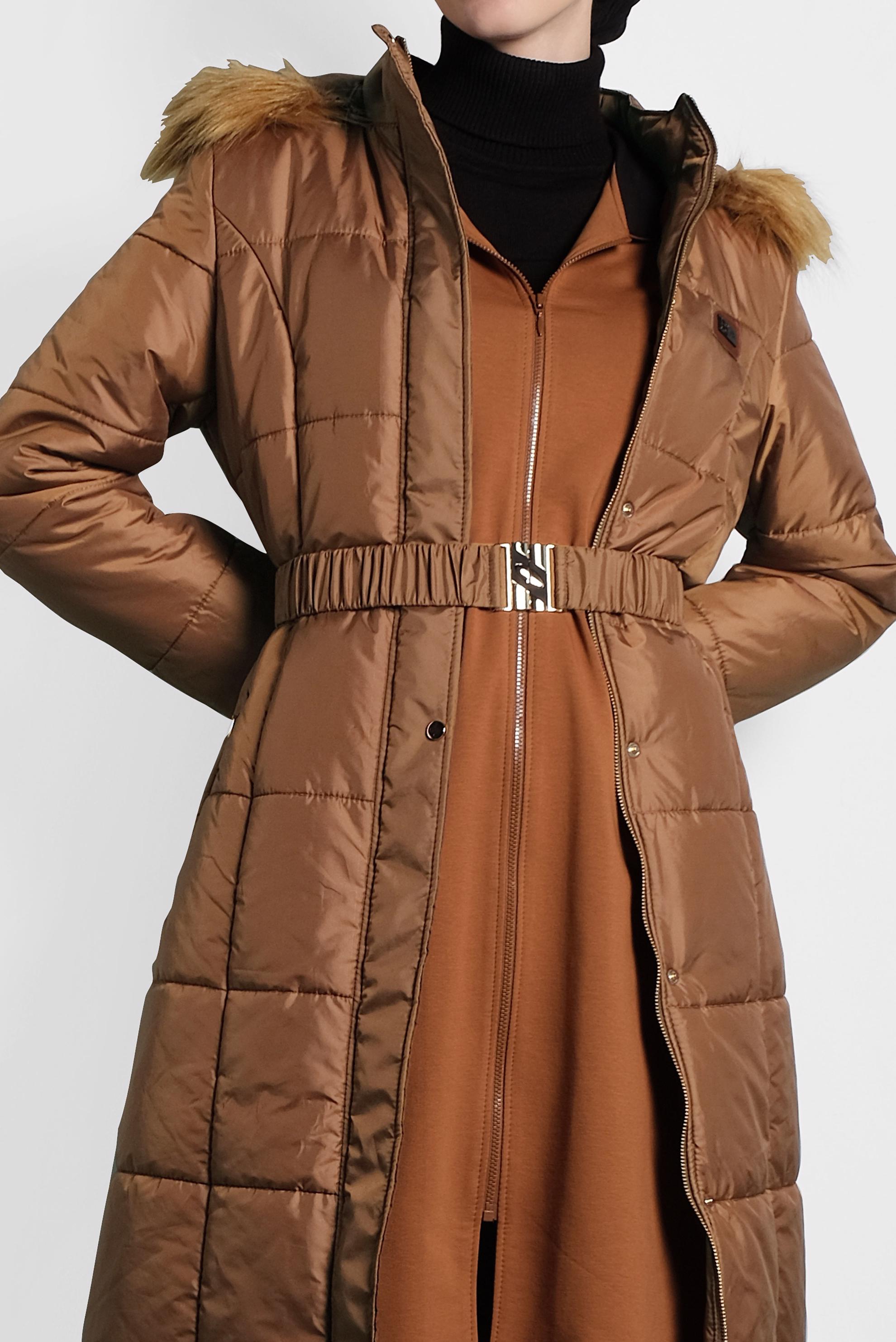 Tesettür giyim TABA FERMUARLI ŞİŞME KABAN 90057