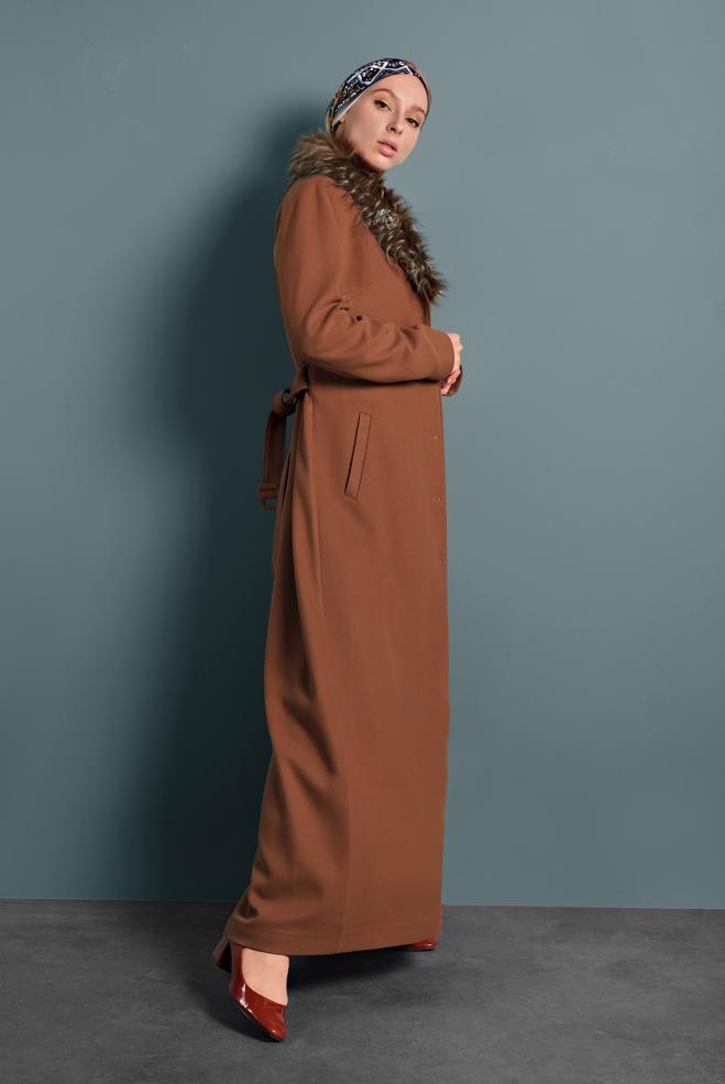 Hijab clothing TABA BUTTONED BELTED COAT 90061 - ALVİNA