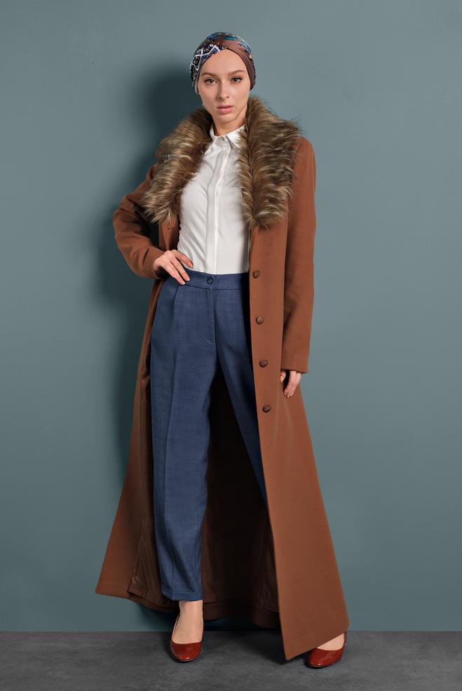 Hijab clothing TABA BUTTONED BELTED COAT 90061 - ALVİNA