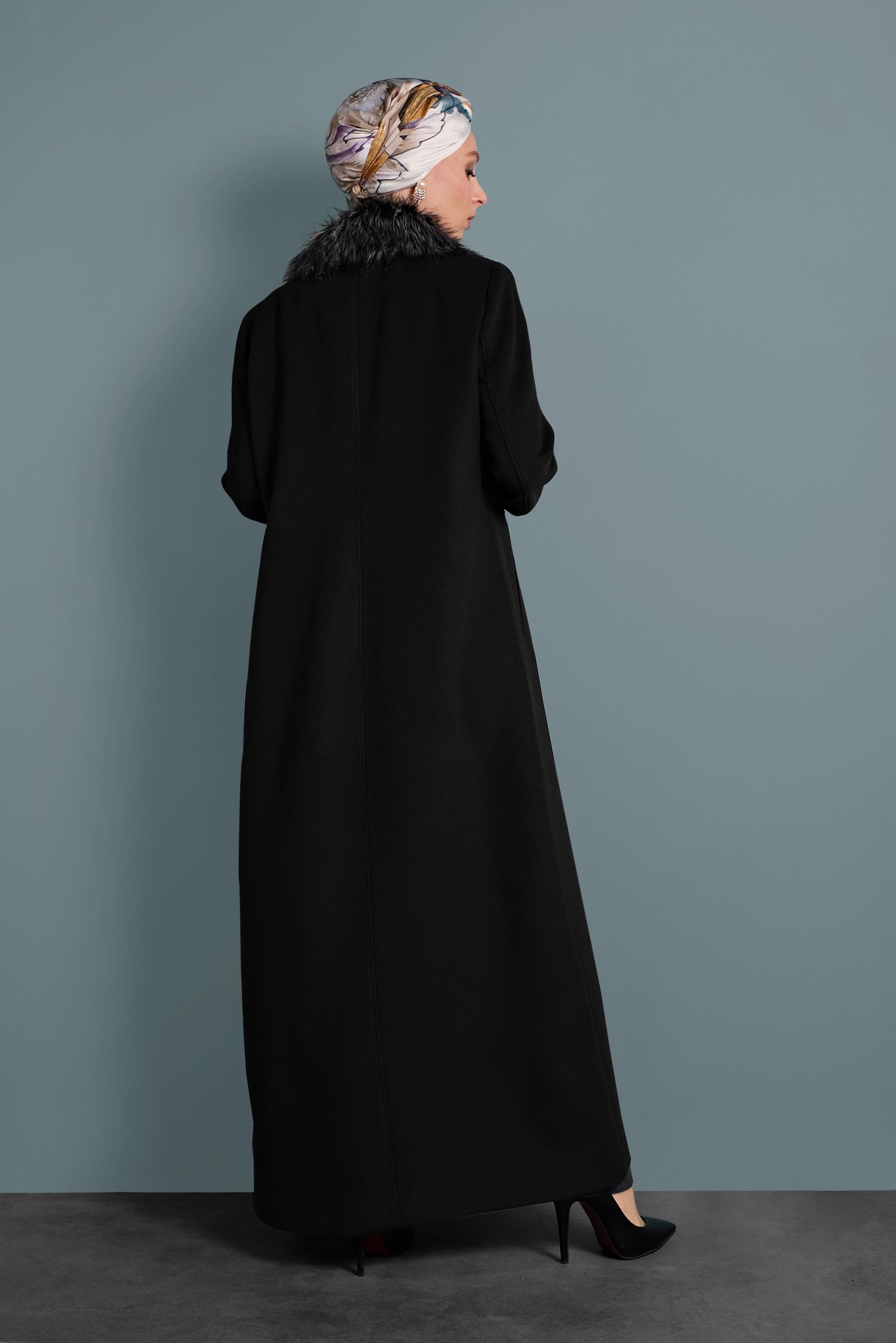 Tesettür giyim SİYAH DÜĞMELİ MANTO 90062 