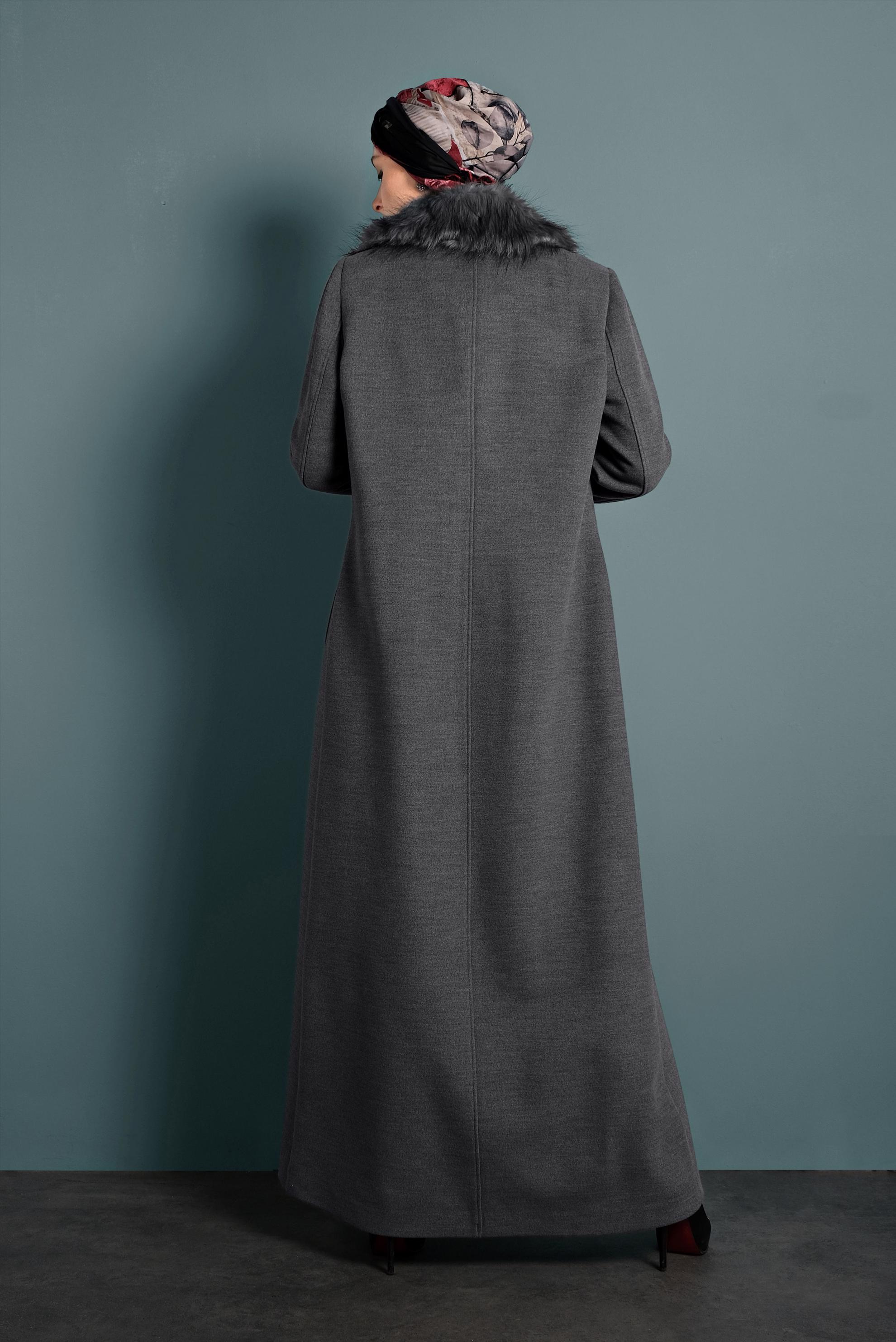 Tesettür giyim GRİ DÜĞMELİ MANTO 90062 