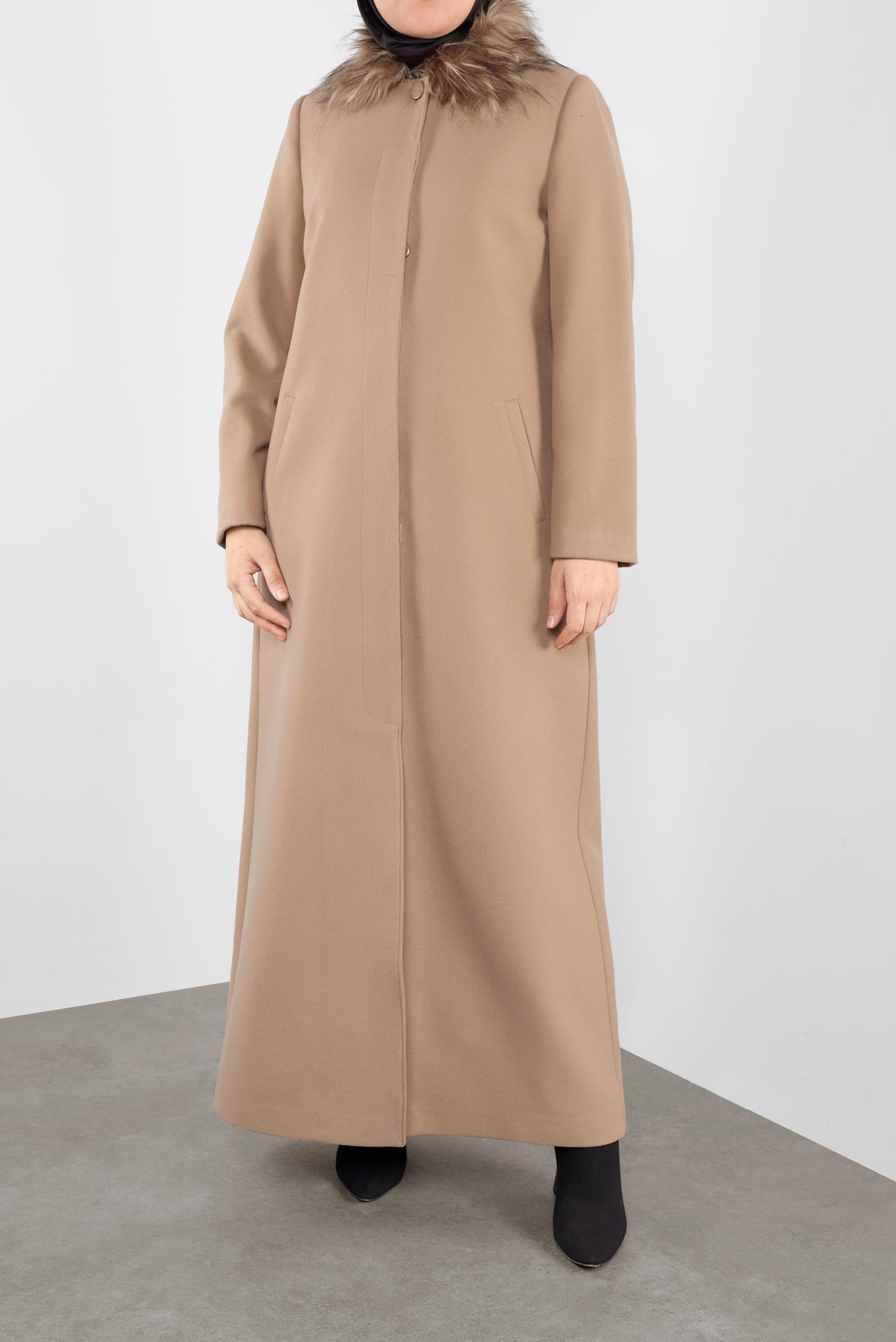 Tesettür giyim KAHVE DÜĞMELİ MANTO 90062 