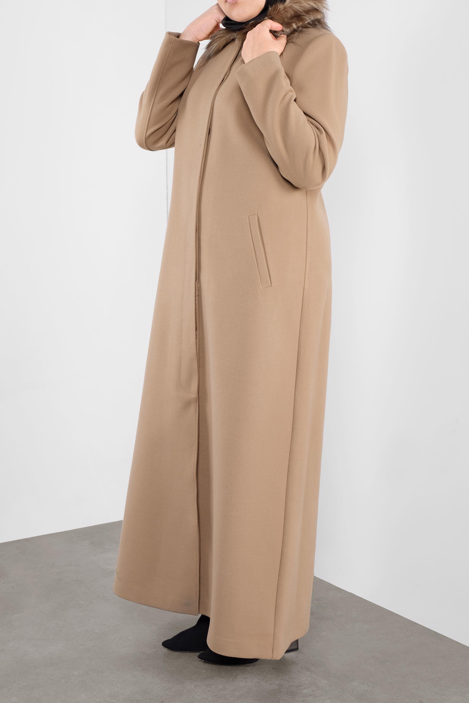 Tesettür giyim KAHVE DÜĞMELİ MANTO 90062 