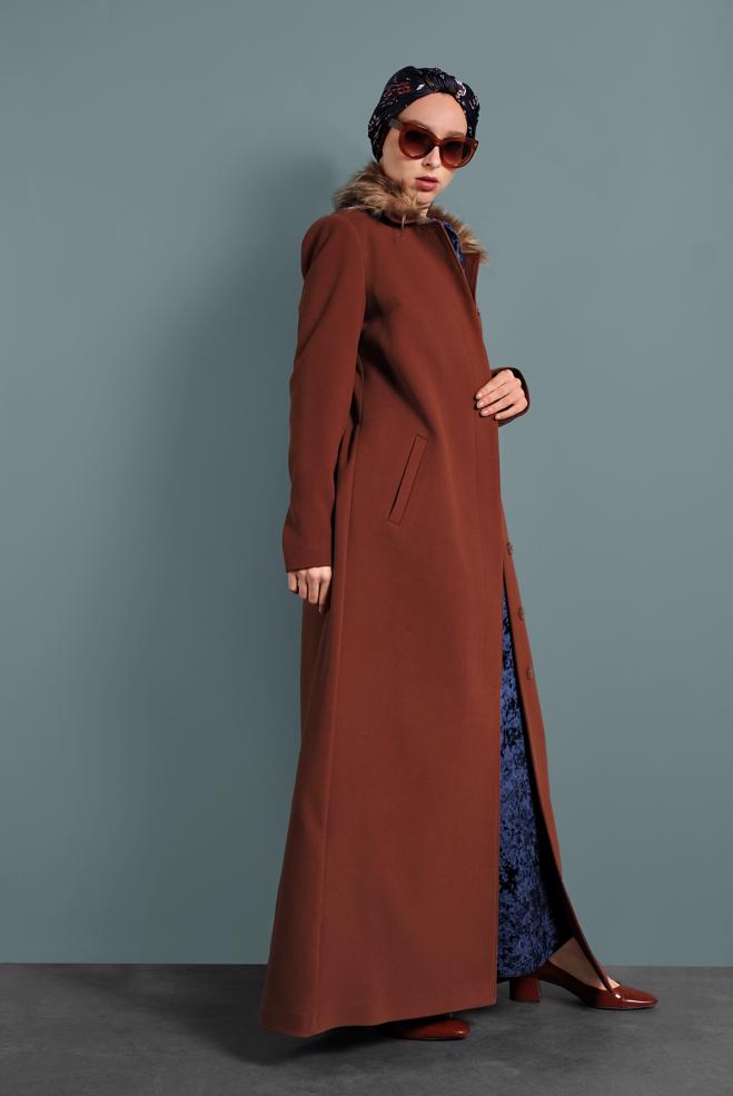 Vêtements hijab ORANGE MANTEAU À BOUTONNÉ 90062  - ALVİNA