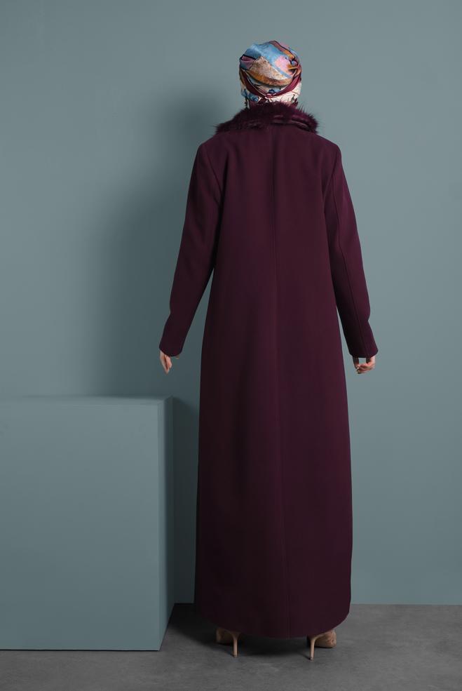 Tesettür giyim MÜRDÜM DÜĞMELİ MANTO 90062 - ALVİNA