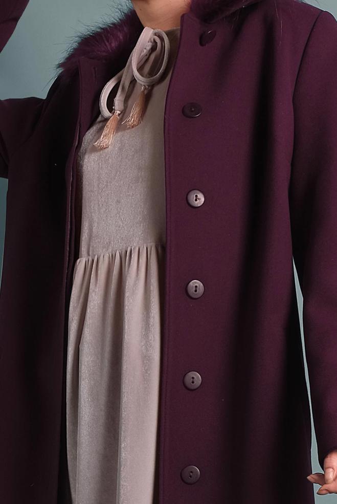 Tesettür giyim MÜRDÜM DÜĞMELİ MANTO 90062 - ALVİNA