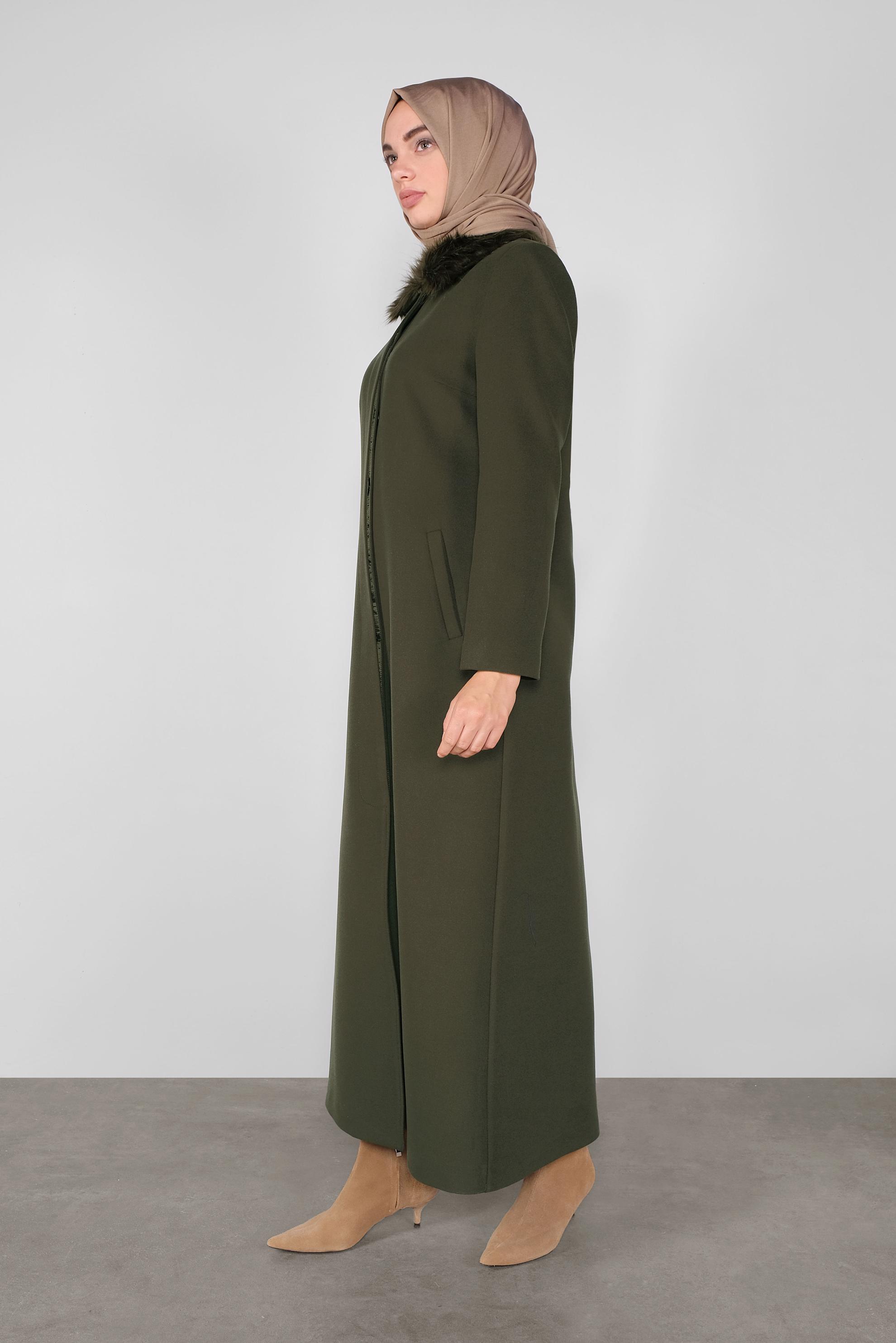 Tesettür giyim HAKİ DÜĞMELİ MANTO 90062 