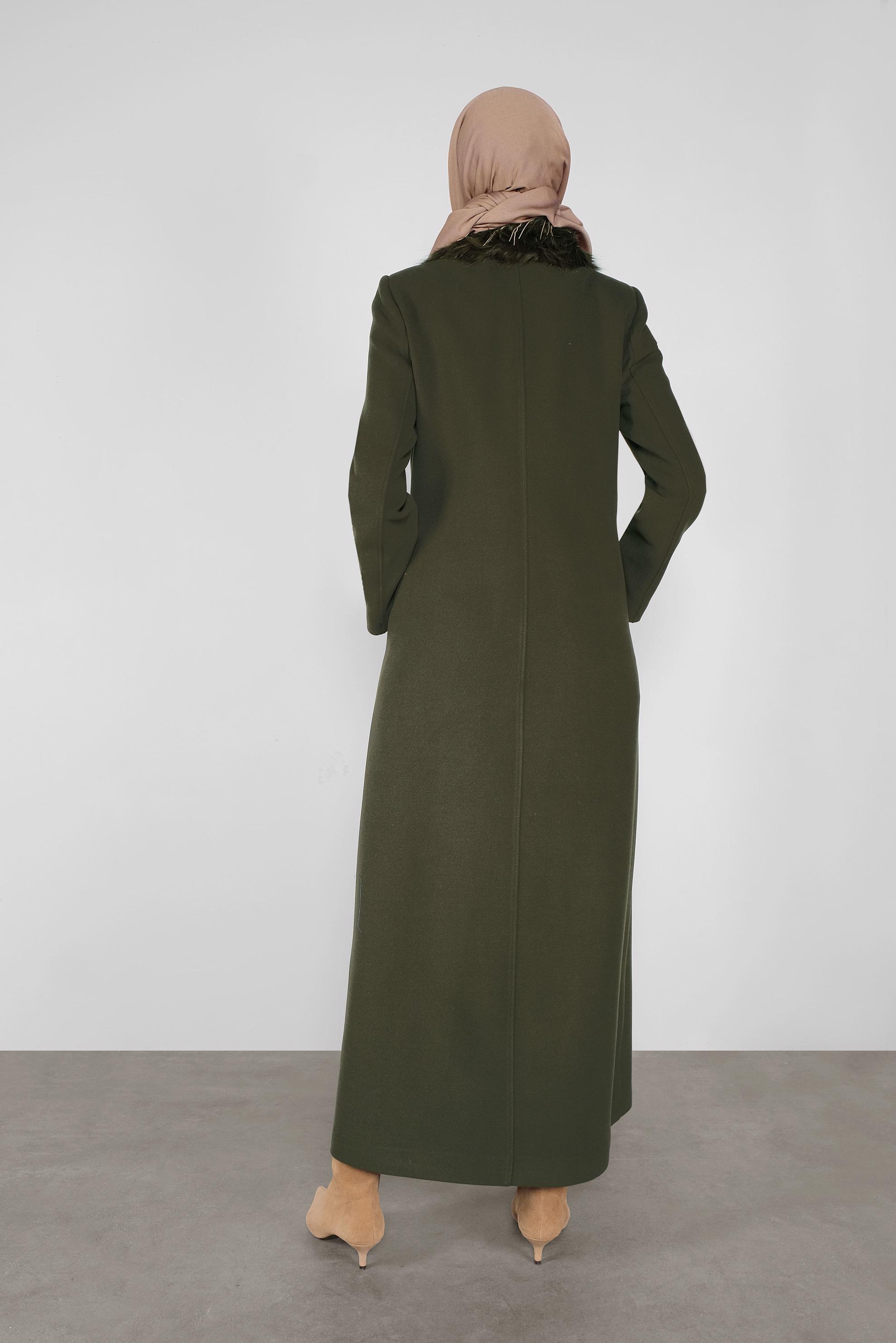 Tesettür giyim HAKİ DÜĞMELİ MANTO 90062 