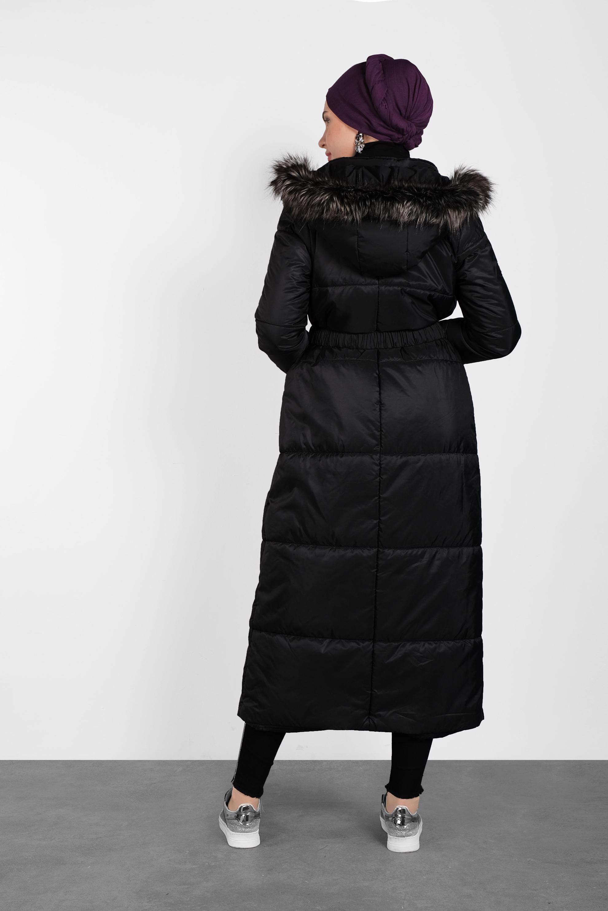 Tesettür giyim SİYAH FERMUARLI ŞİŞME MANTO 90067