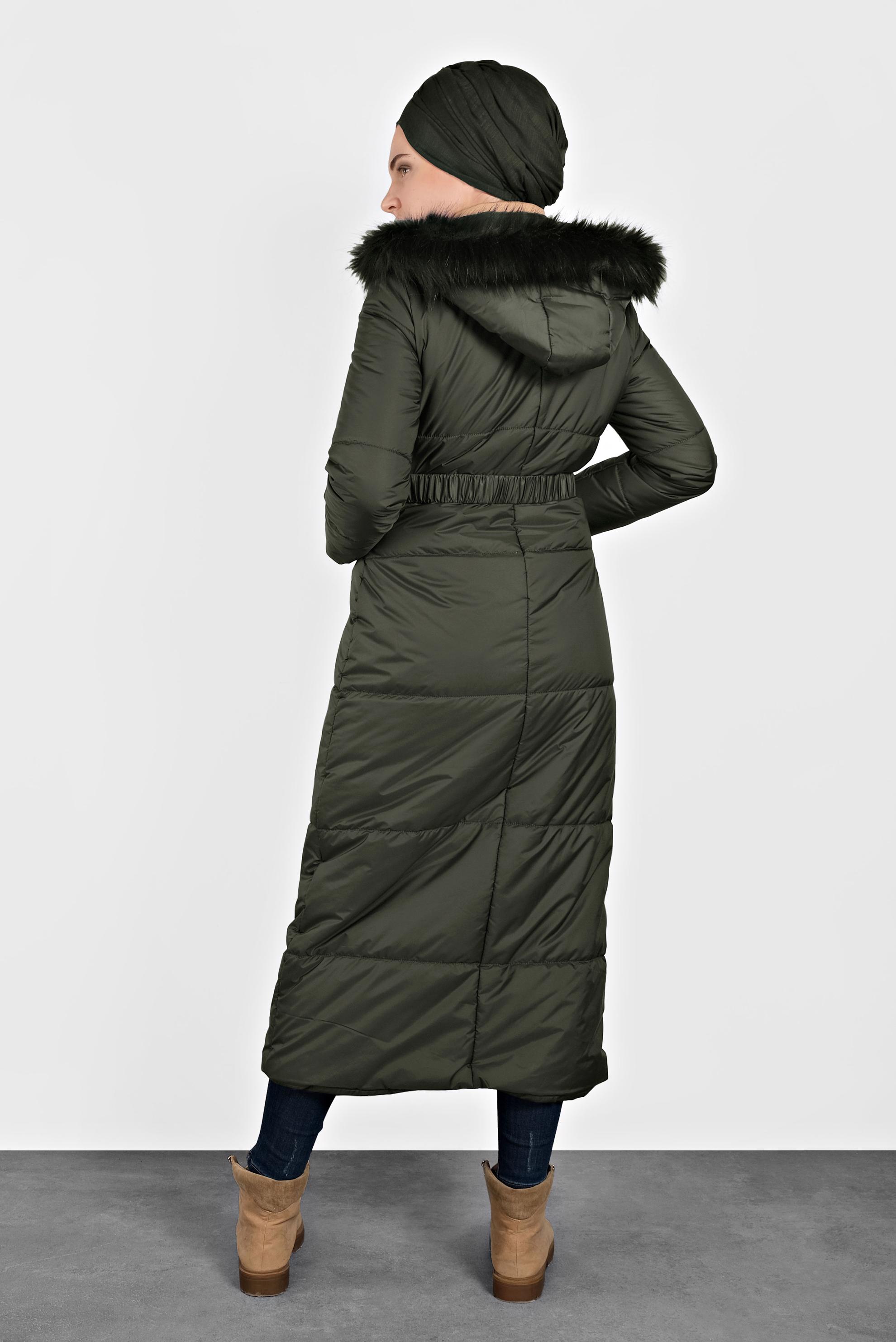 Tesettür giyim HAKİ FERMUARLI ŞİŞME MANTO 90067