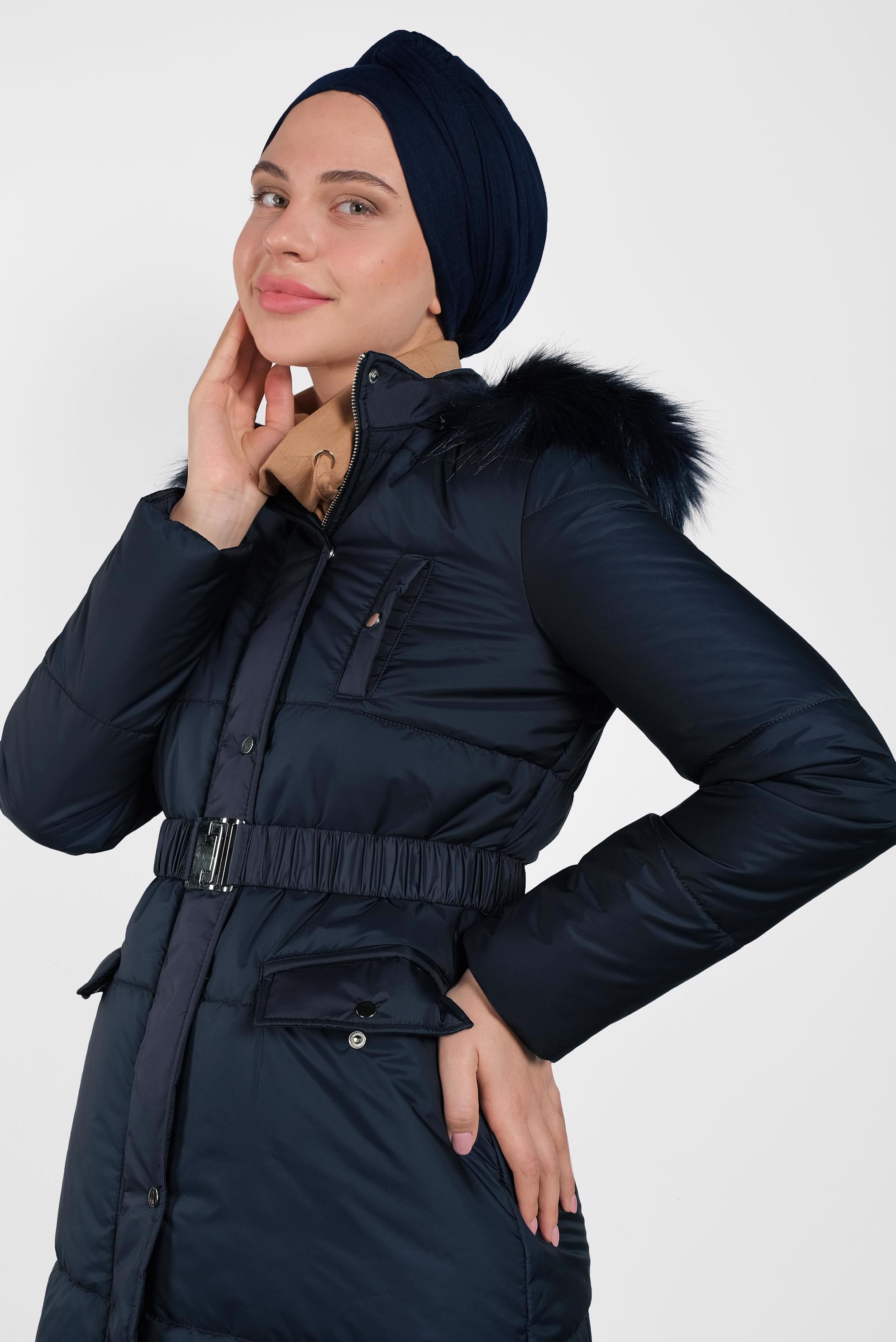 Tesettür giyim LACİVERT FERMUARLI ŞİŞME MANTO 90067