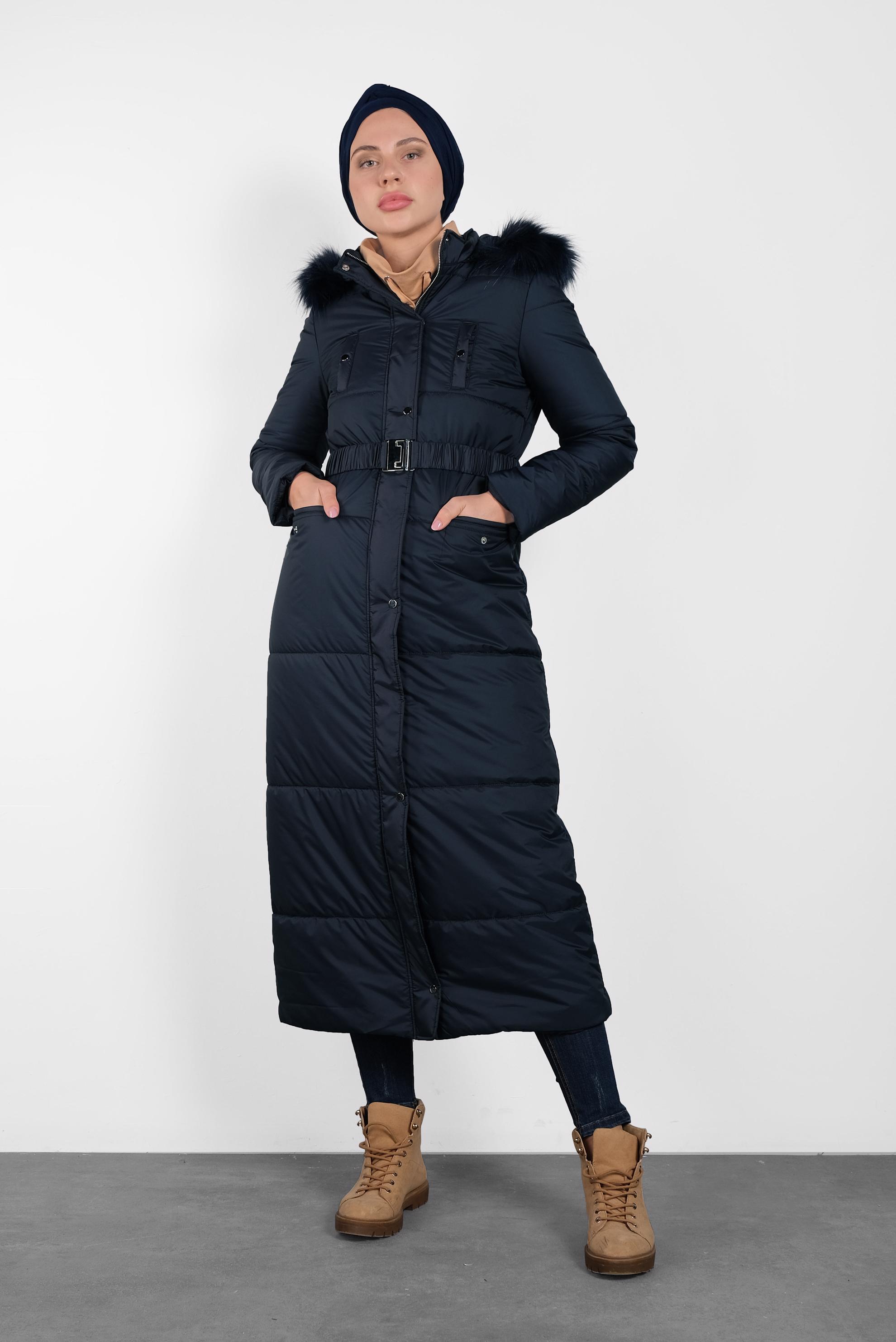 Tesettür giyim LACİVERT FERMUARLI ŞİŞME MANTO 90067