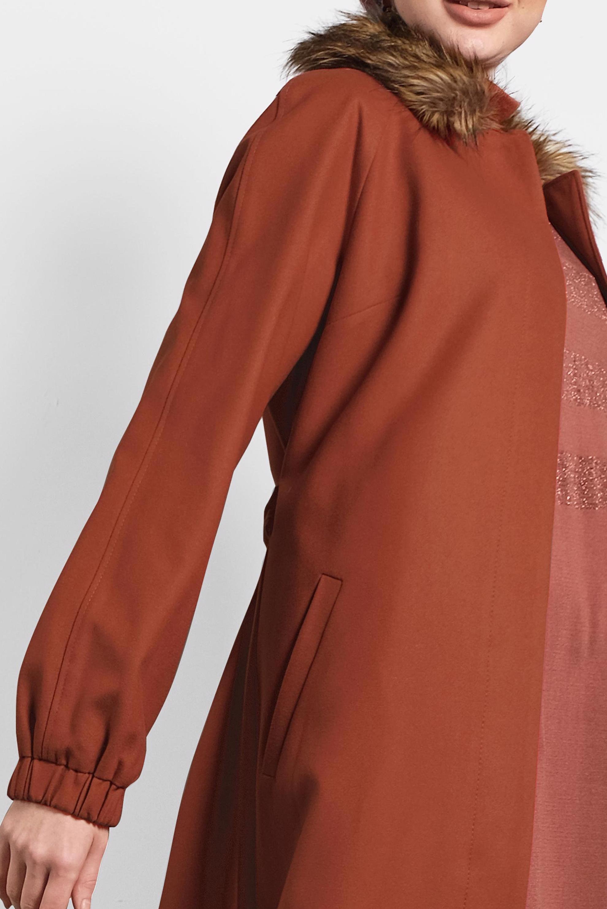 Vêtements hijab ORANGE MANTEAU À COL EN FOURRURE AVEC CEINTURE 90077