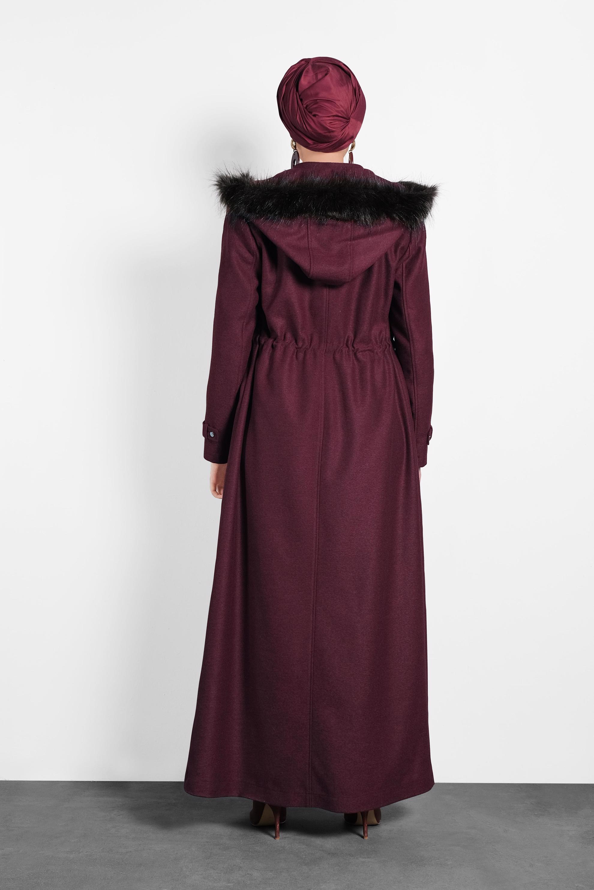 Vêtements hijab ROUGE BORDEAUX MANTEAU À CAPUCHE EN FOURRURE 90078