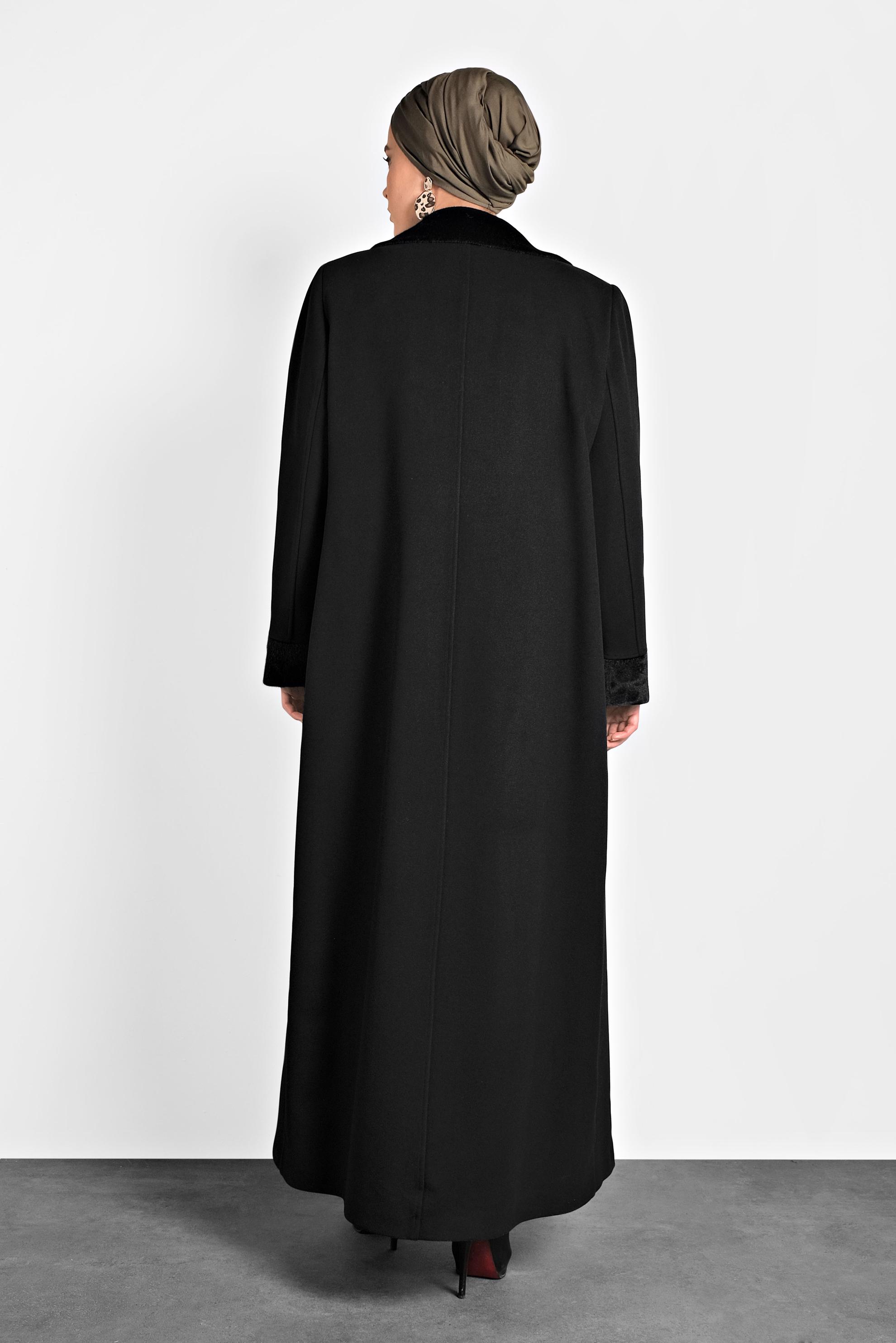 Tesettür giyim SİYAH DÜĞMELİ MANTO 90081 