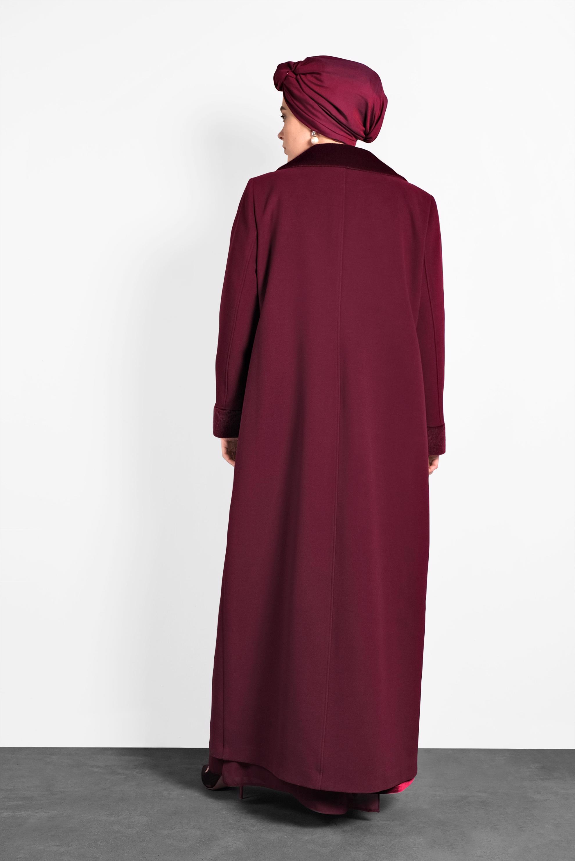 Hijab clothing CLARET RED BUTTON-TRIMMED COAT 90081 