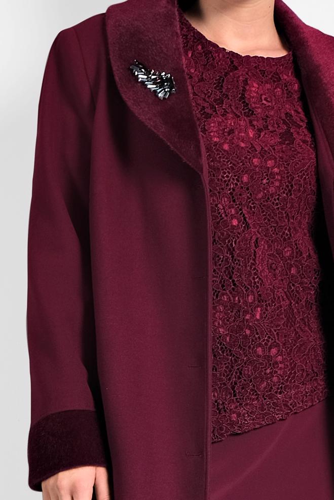 Hijab clothing CLARET RED BUTTON-TRIMMED COAT 90081  - ALVİNA