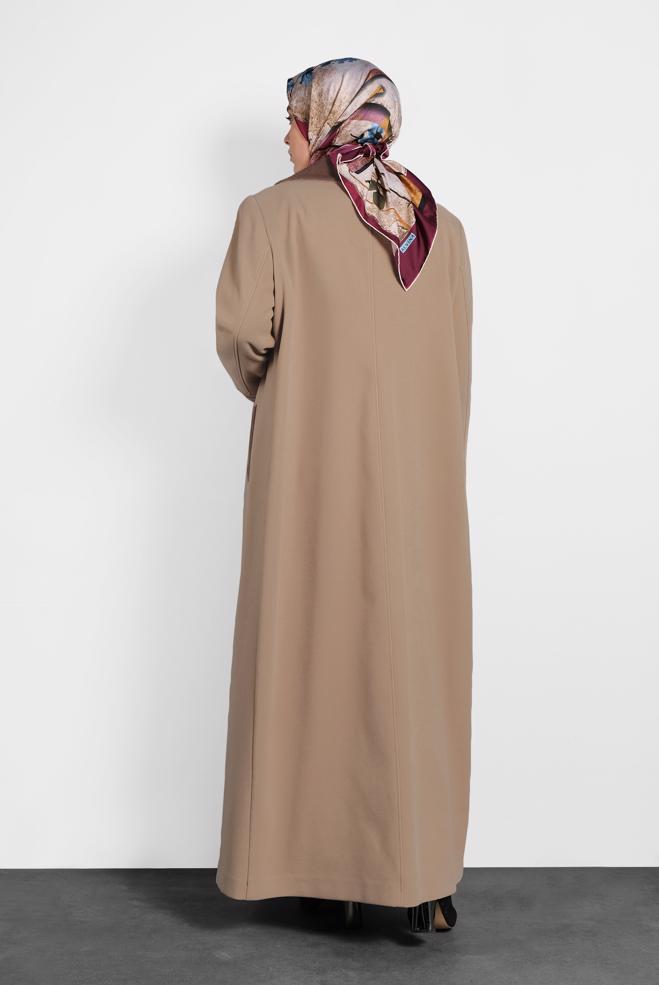 Hijab clothing BEIGE BUTTON-TRIMMED COAT 90081  - ALVİNA