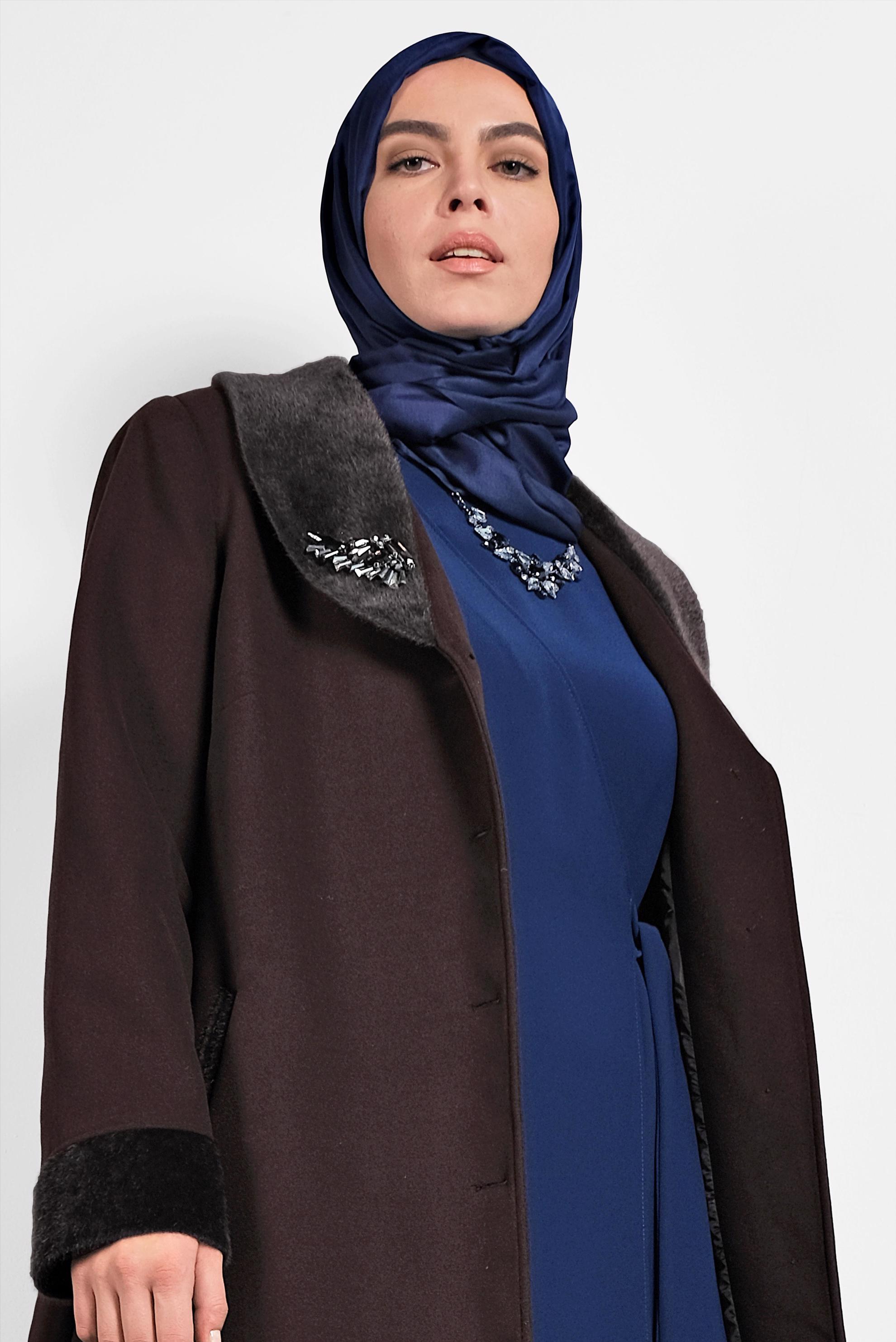 Vêtements hijab BRUN MANTEAU À BOUTONNÉ 90081 