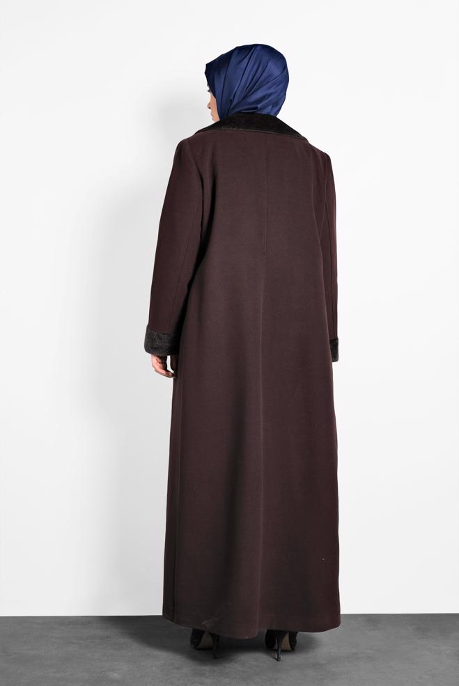 Hijab clothing BROWN BUTTON-TRIMMED COAT 90081  - ALVİNA