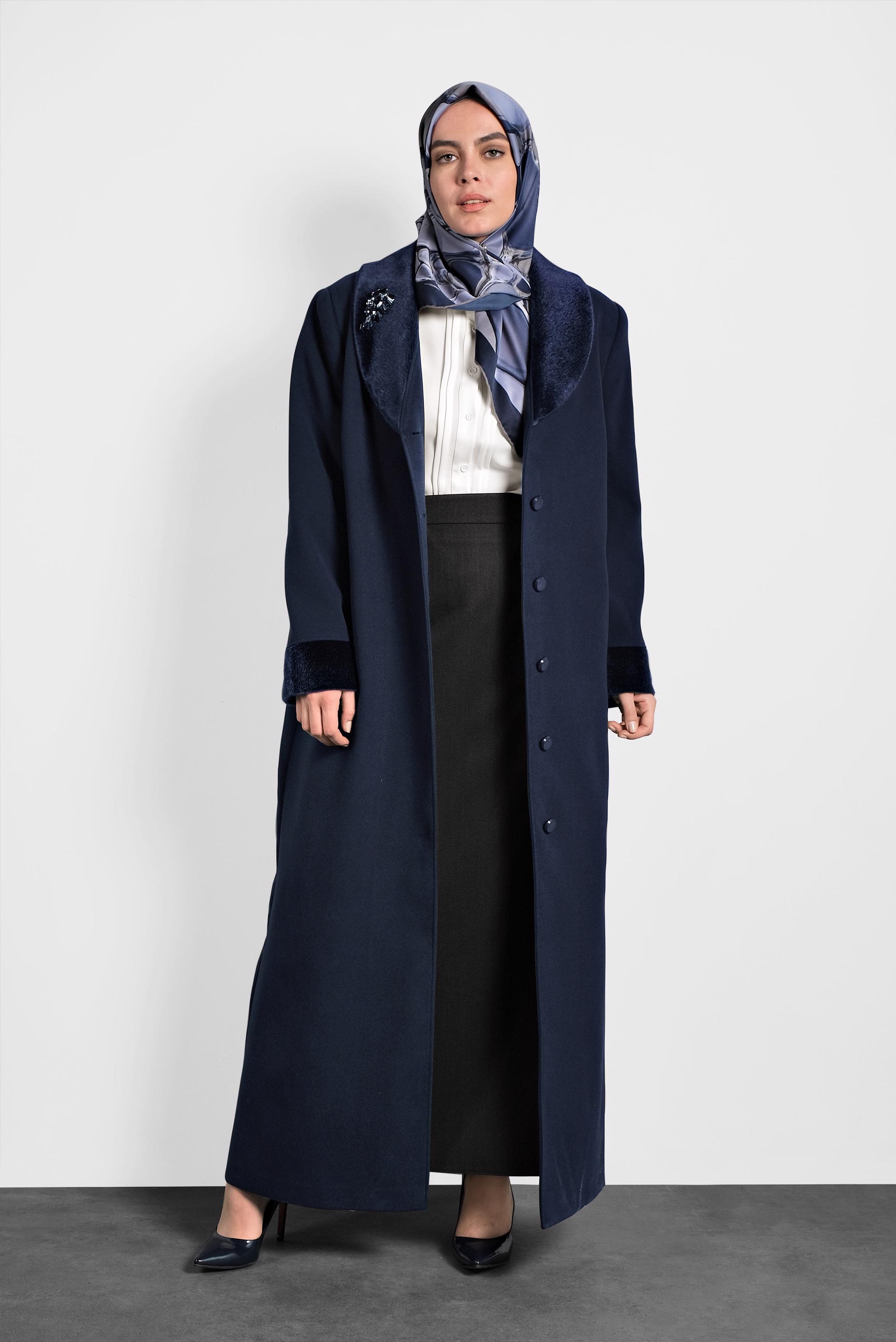 Vêtements hijab BLEU MARINE MANTEAU À BOUTONNÉ 90081 