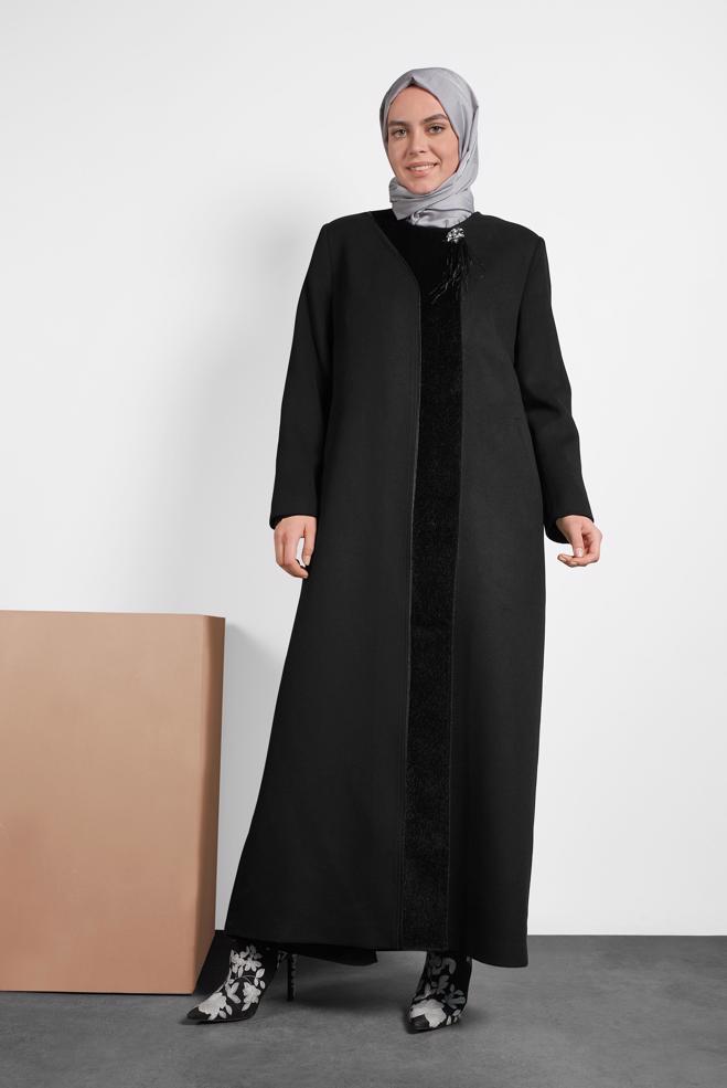 Hijab clothing BLACK CREW-NECK COAT 90082 - ALVİNA