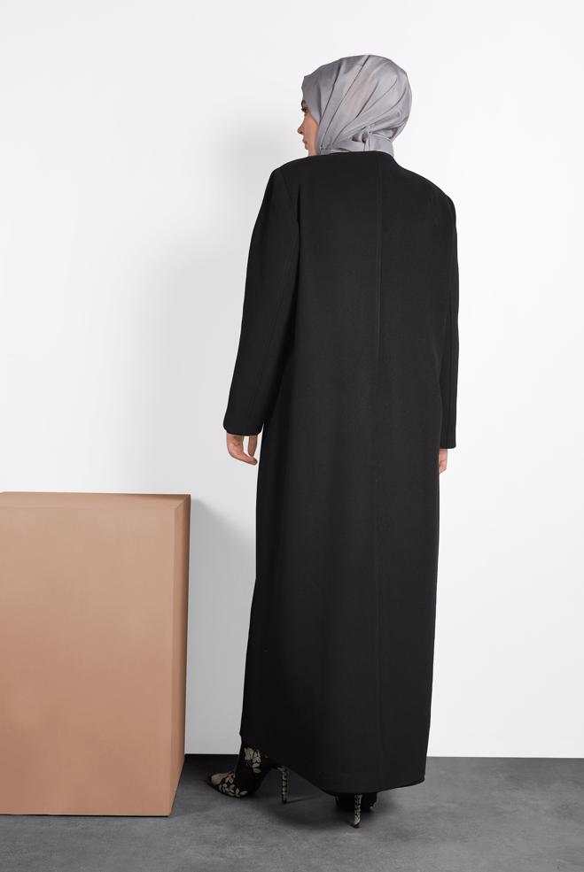 Hijab clothing BLACK CREW-NECK COAT 90082 - ALVİNA