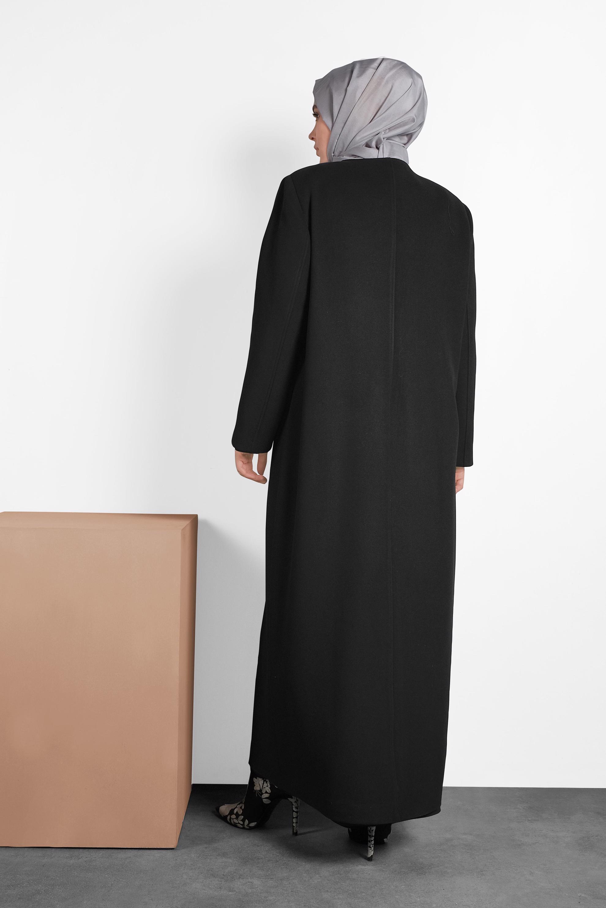 Tesettür giyim SİYAH BİSİKLET YAKA MANTO 90082