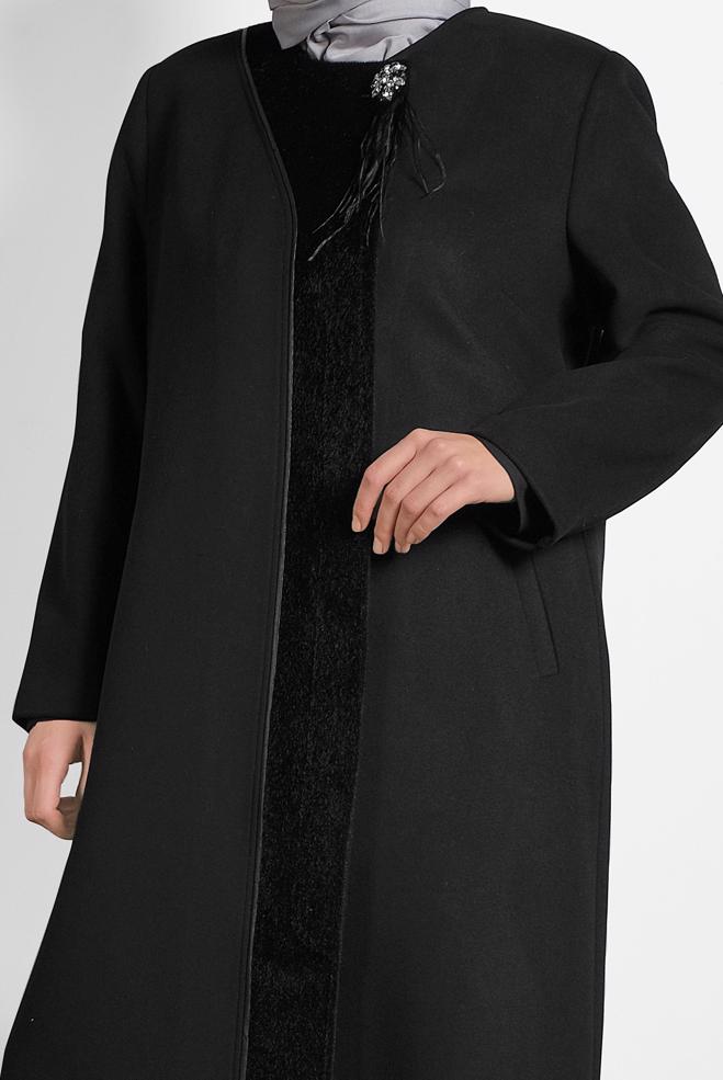 Hijab clothing BLACK CREW-NECK COAT 90082 - ALVİNA