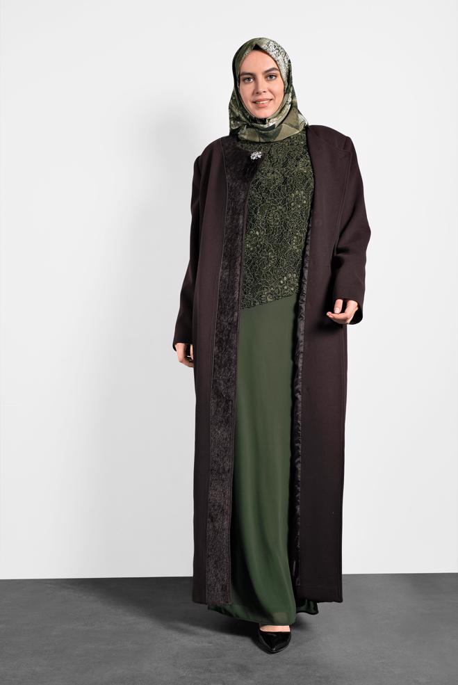 Hijab clothing BROWN CREW-NECK COAT 90082 - ALVİNA
