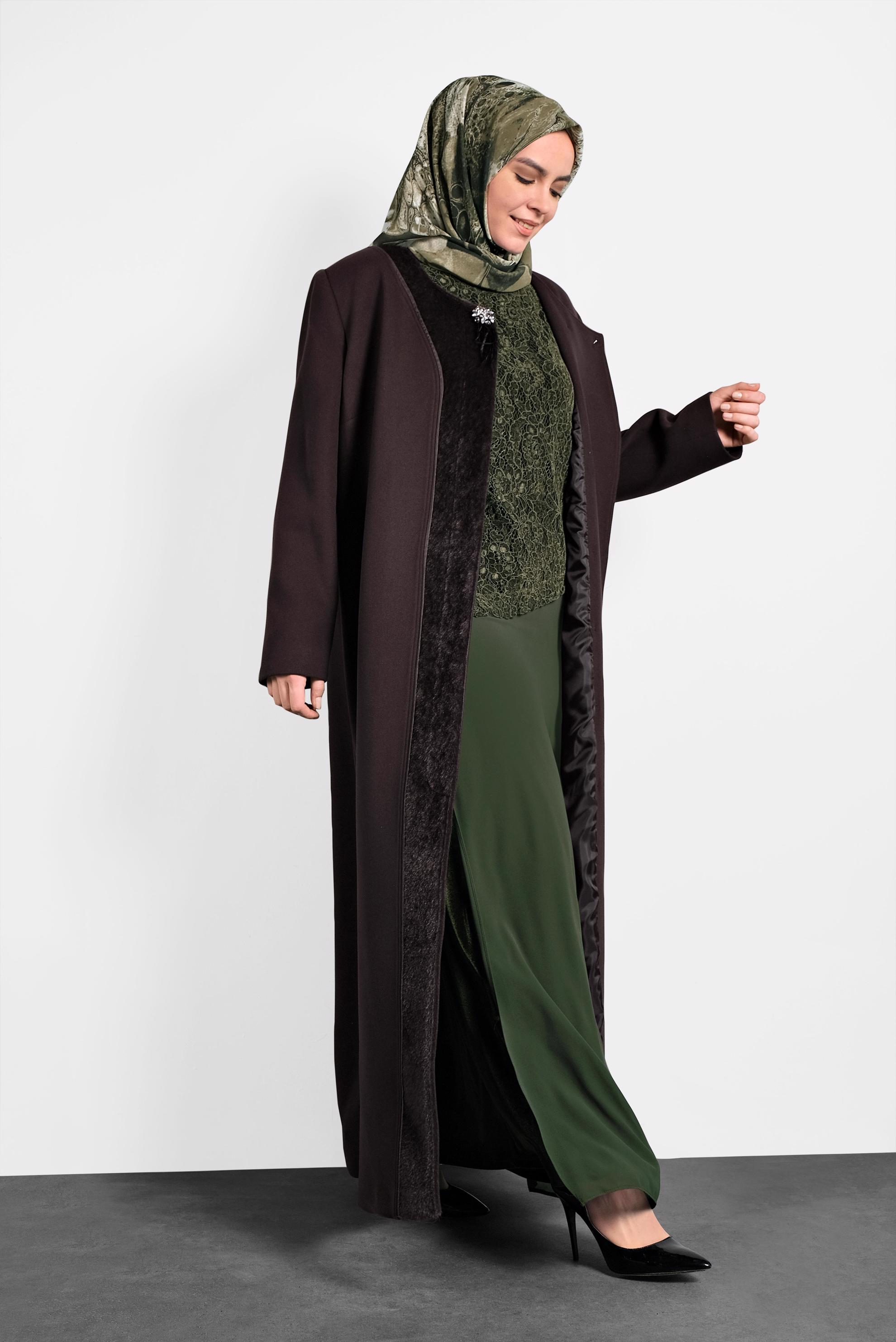 Hijab clothing BROWN CREW-NECK COAT 90082