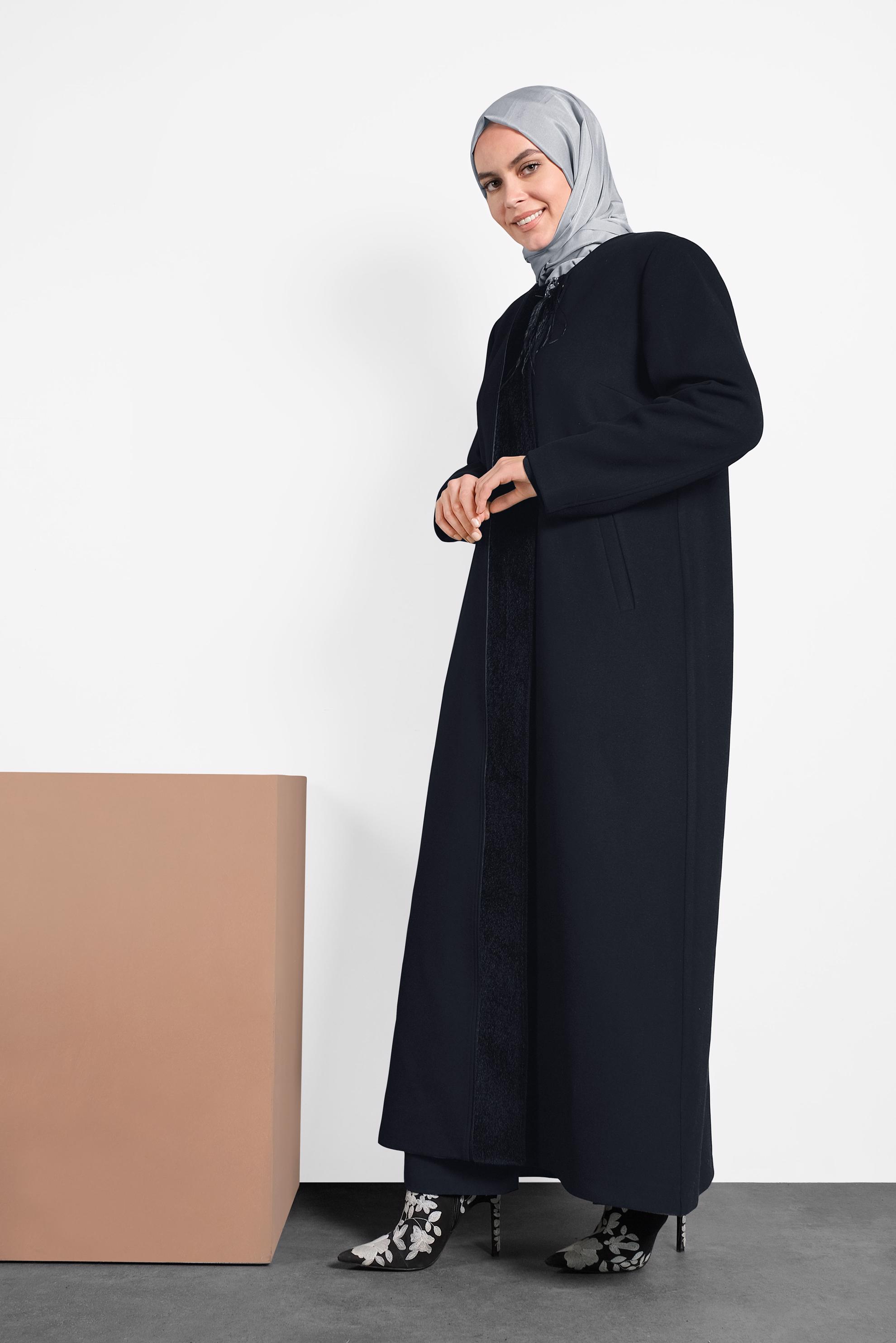 Vêtements hijab BLEU MARINE MANTEAU À COL ROND 90082