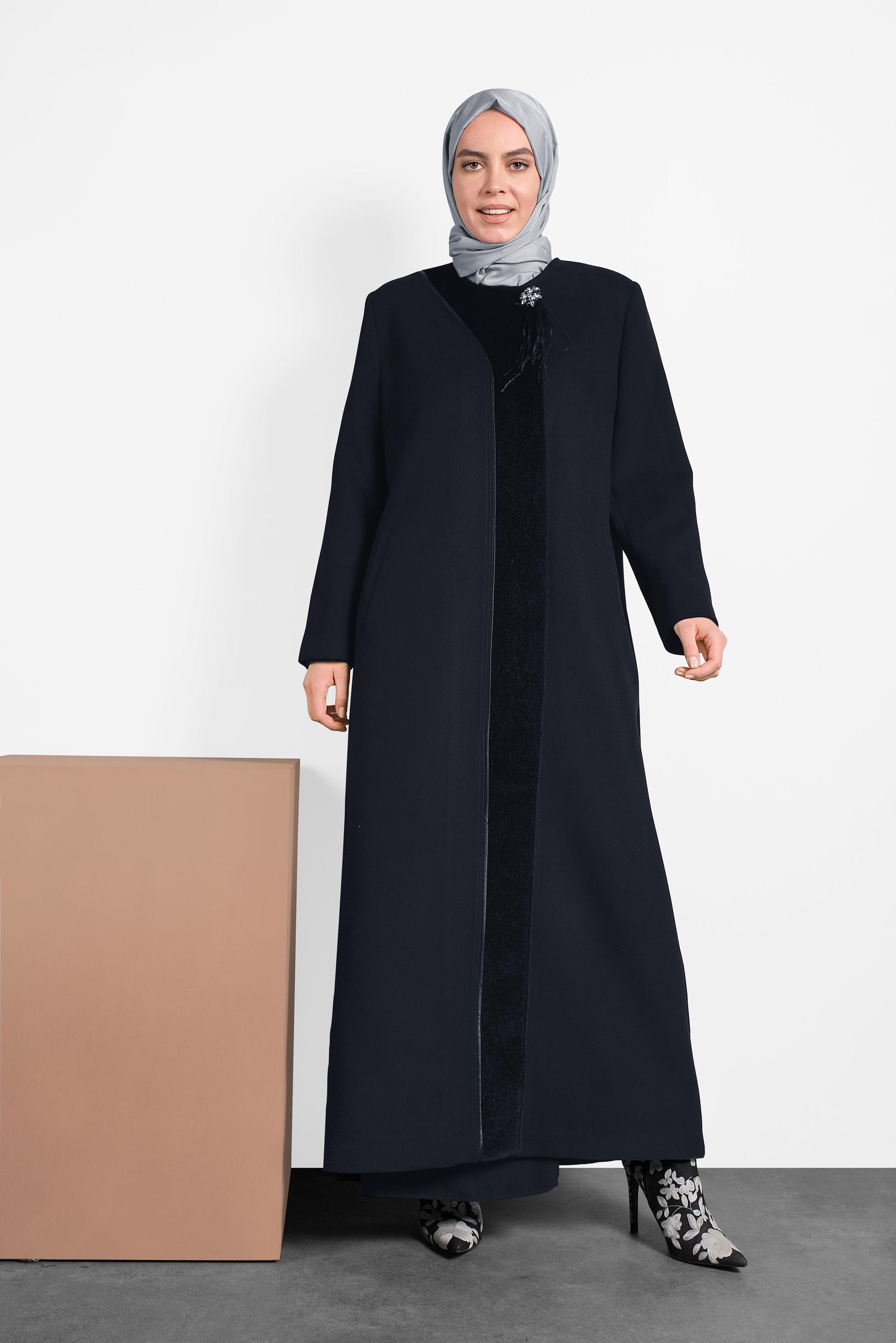 Vêtements hijab BLEU MARINE MANTEAU À COL ROND 90082